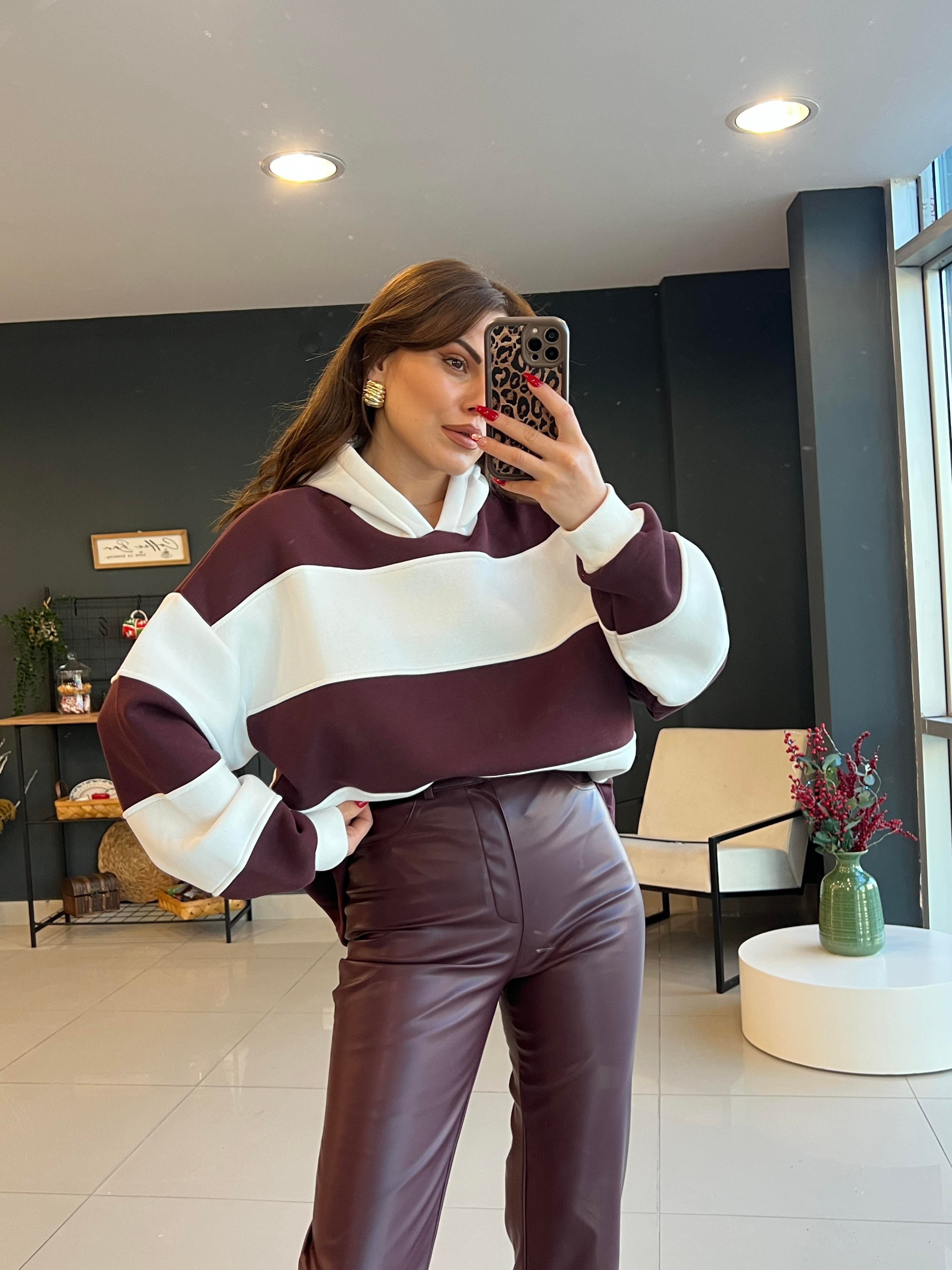 ORJİNAL MARKA BORDO ÇİZGİLİ SWEAT