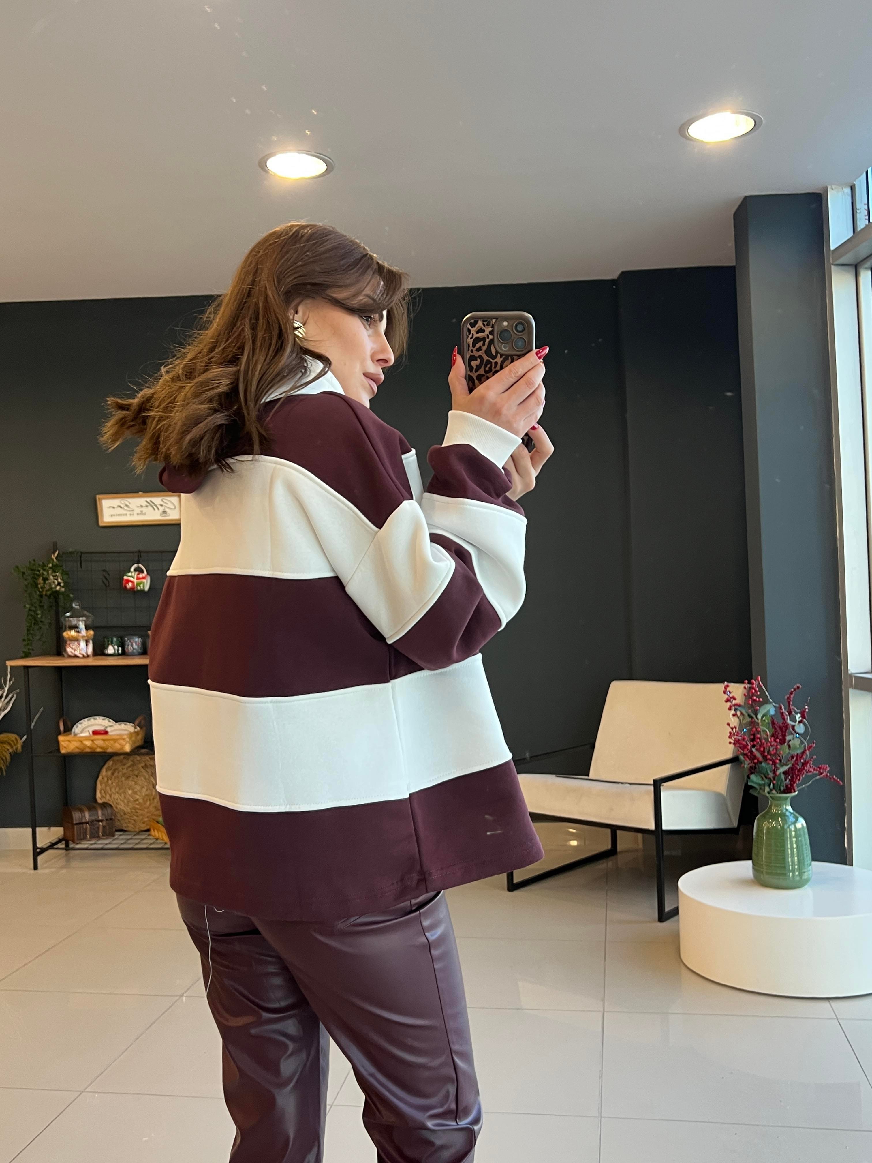 ORJİNAL MARKA BORDO ÇİZGİLİ SWEAT