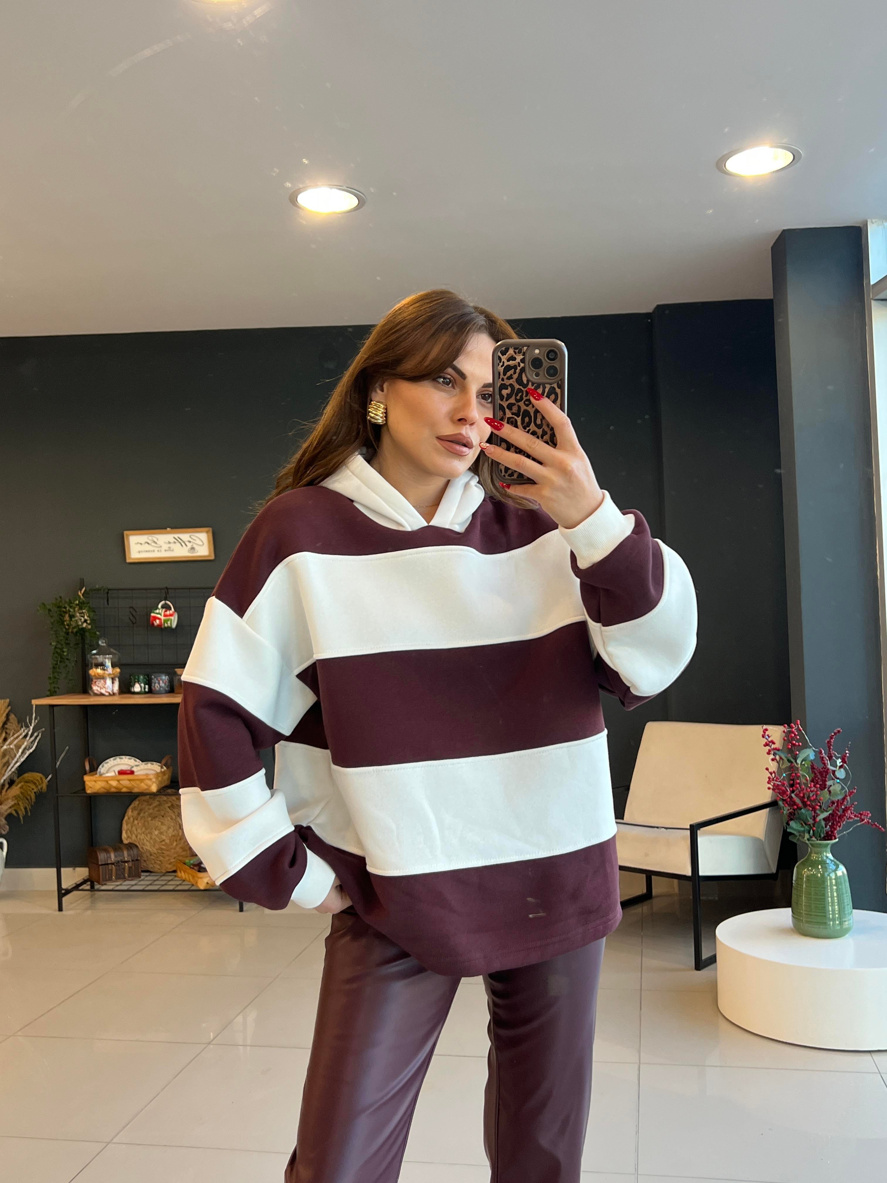 ORJİNAL MARKA BORDO ÇİZGİLİ SWEAT