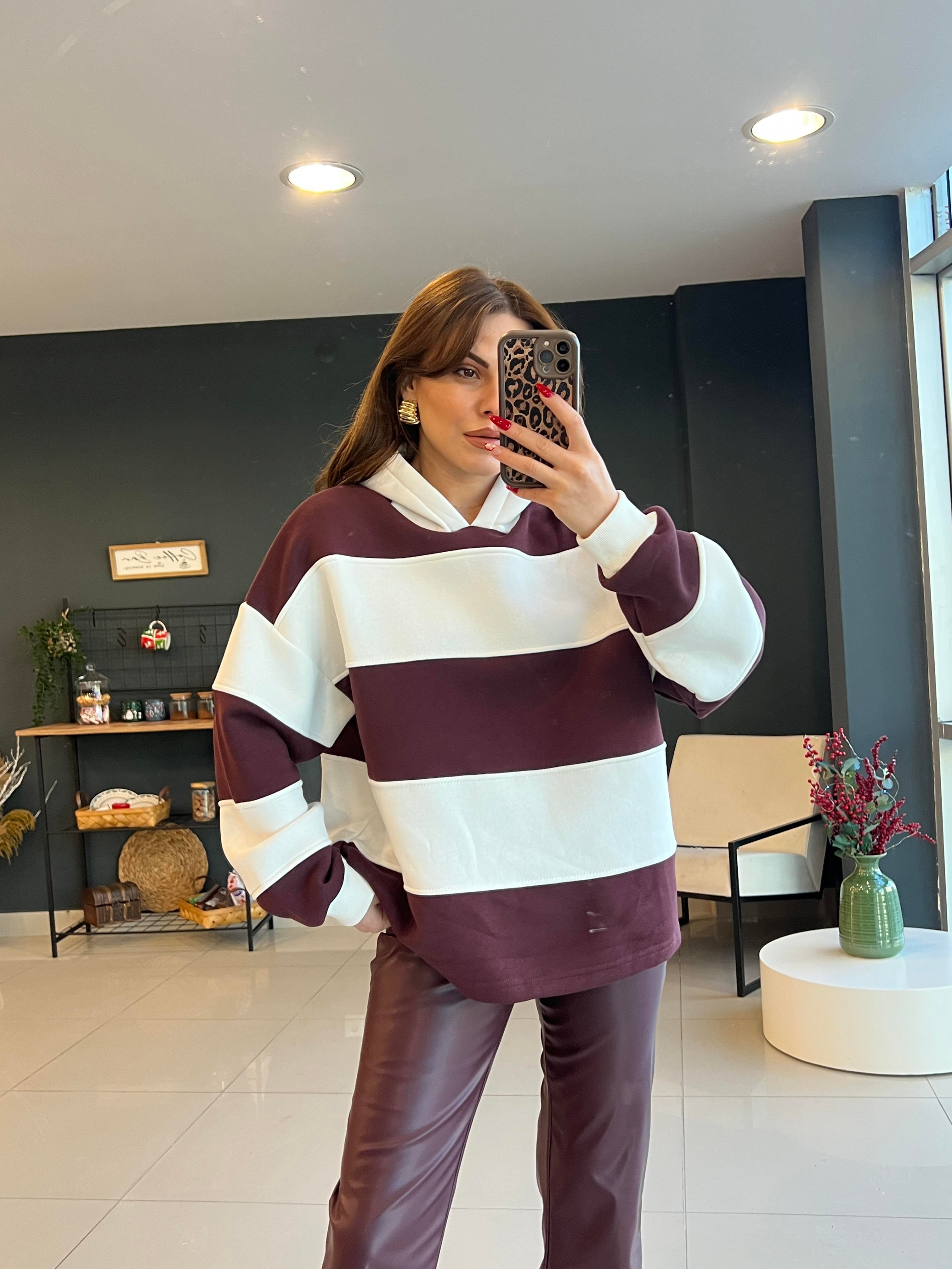 ORJİNAL MARKA BORDO ÇİZGİLİ SWEAT
