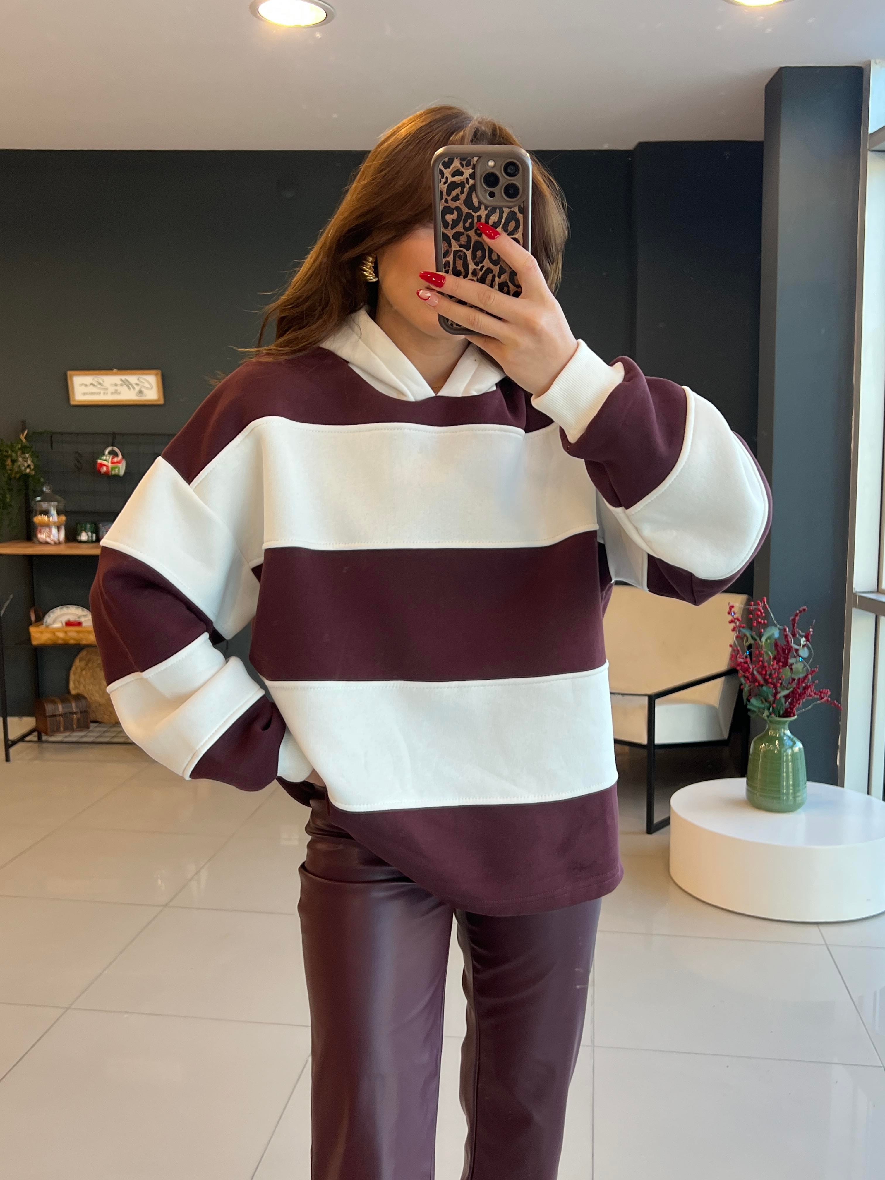 ORJİNAL MARKA BORDO ÇİZGİLİ SWEAT