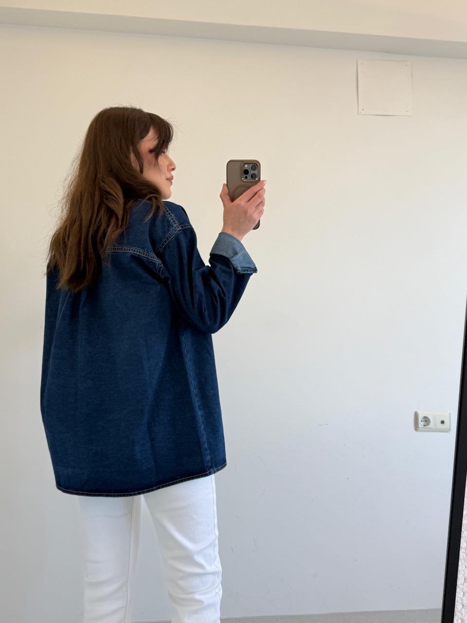 ORJINAL MARKA CEP TAŞ İŞLEMELİ DENİM GÖMLEK