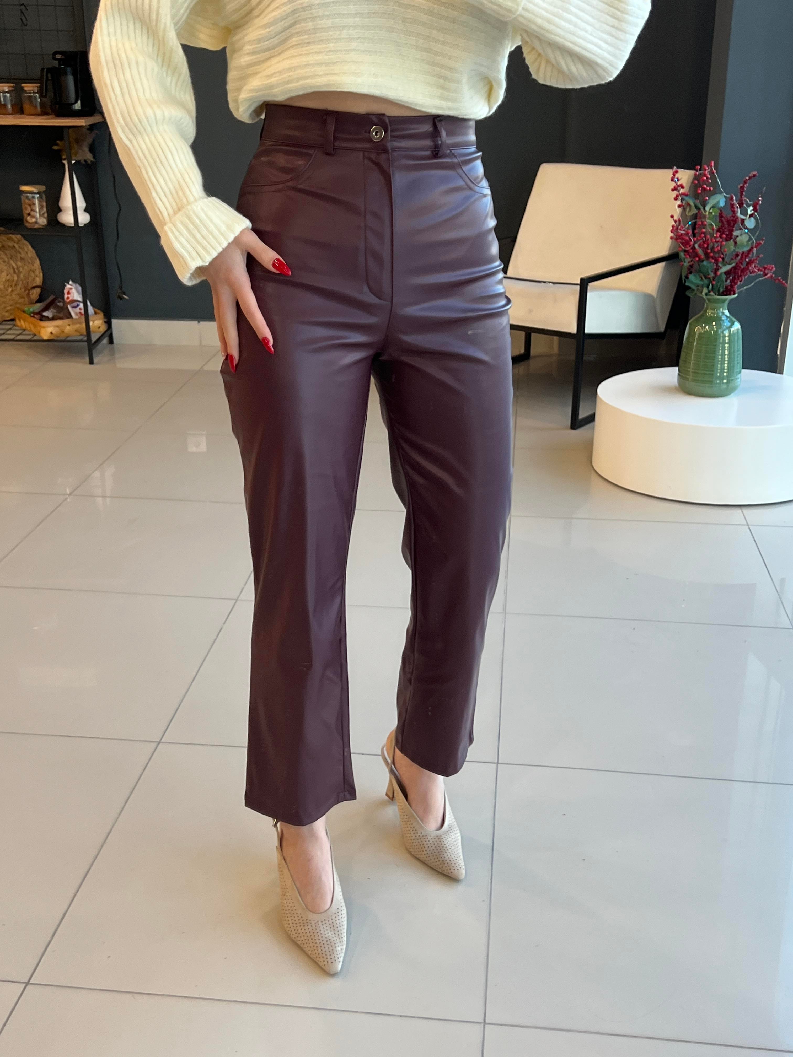 ORJİNAL MARKA DERİ PANTOLON BORDO