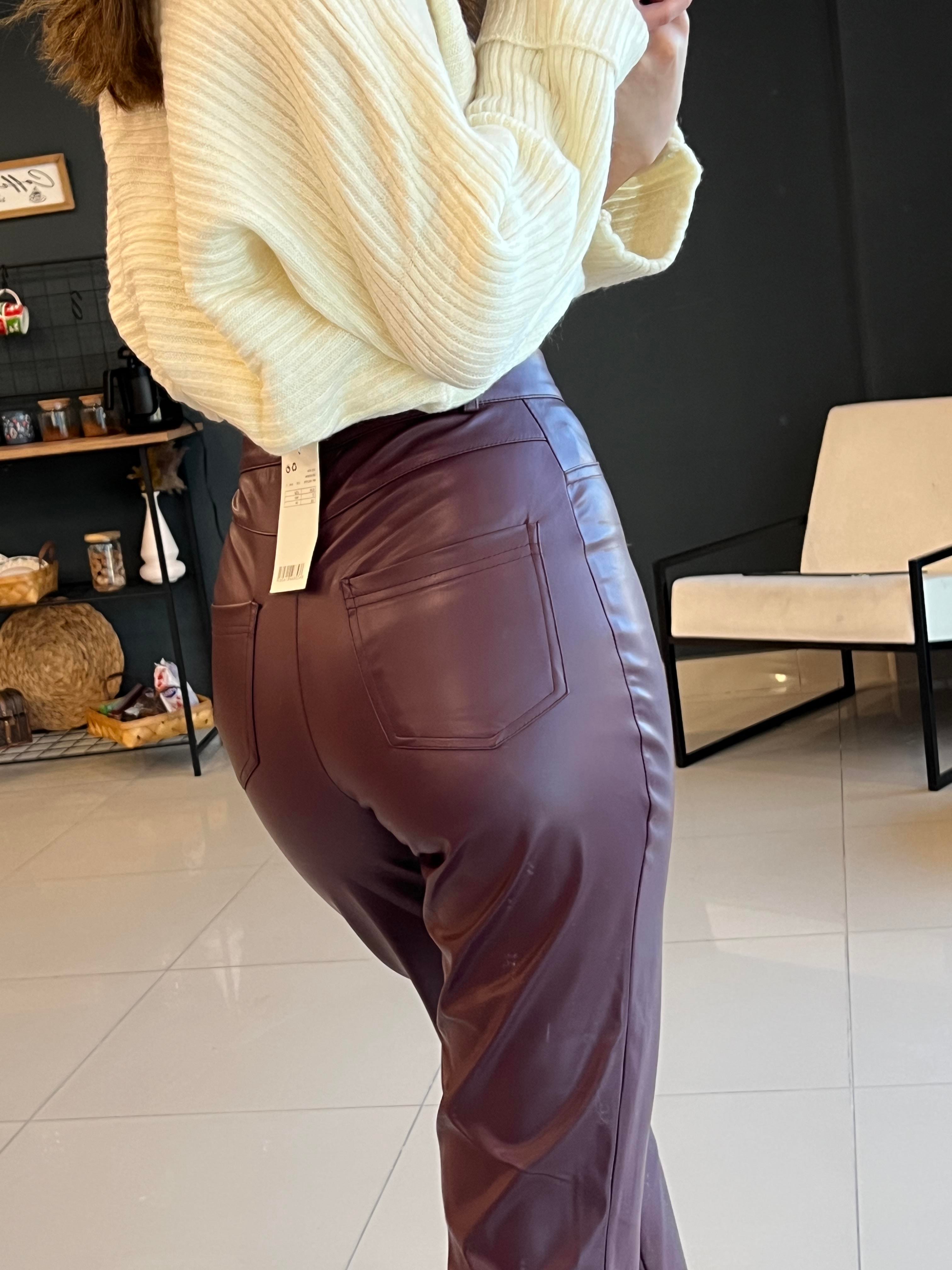 ORJİNAL MARKA DERİ PANTOLON BORDO