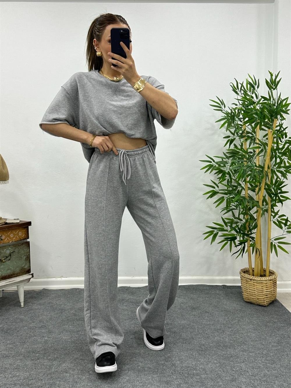 ORJİNAL MARKA DİKİŞLİ EŞOFMAN TAKIMI GRİ