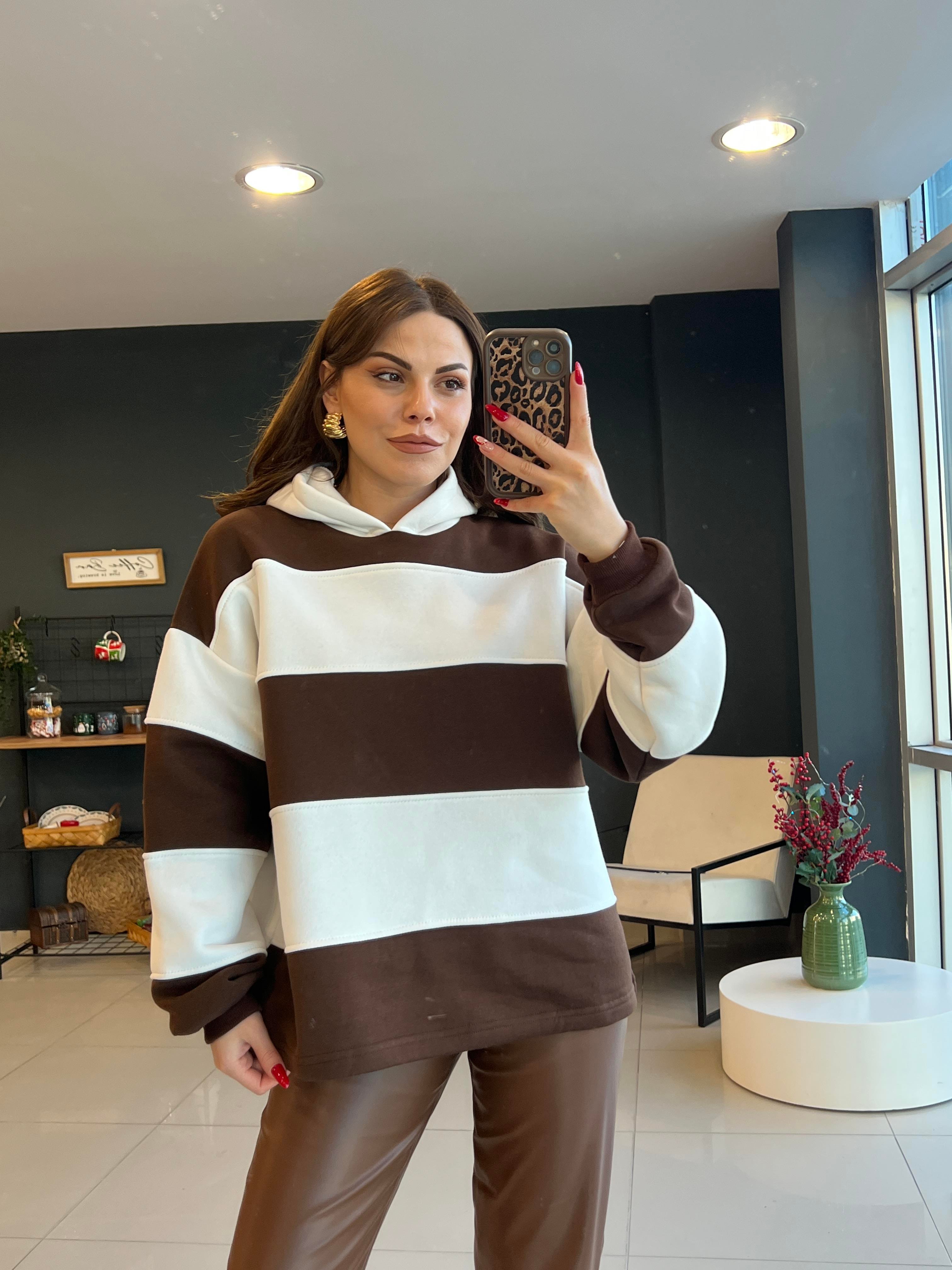 ORJİNAL MARKA KAHVE ÇİZGİLİ SWEAT