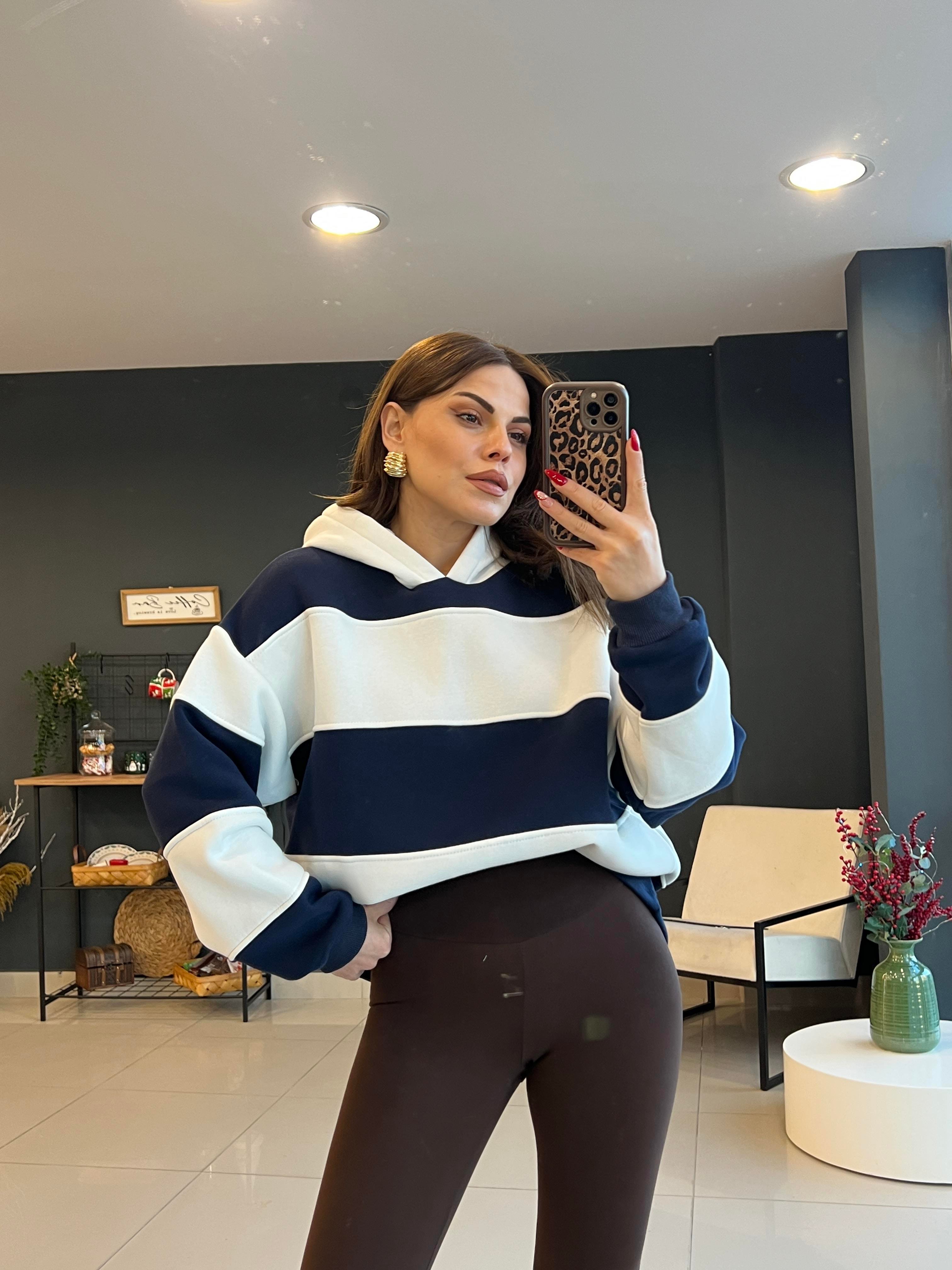 ORJİNAL MARKA LACİVERT ÇİZGİLİ SWEAT