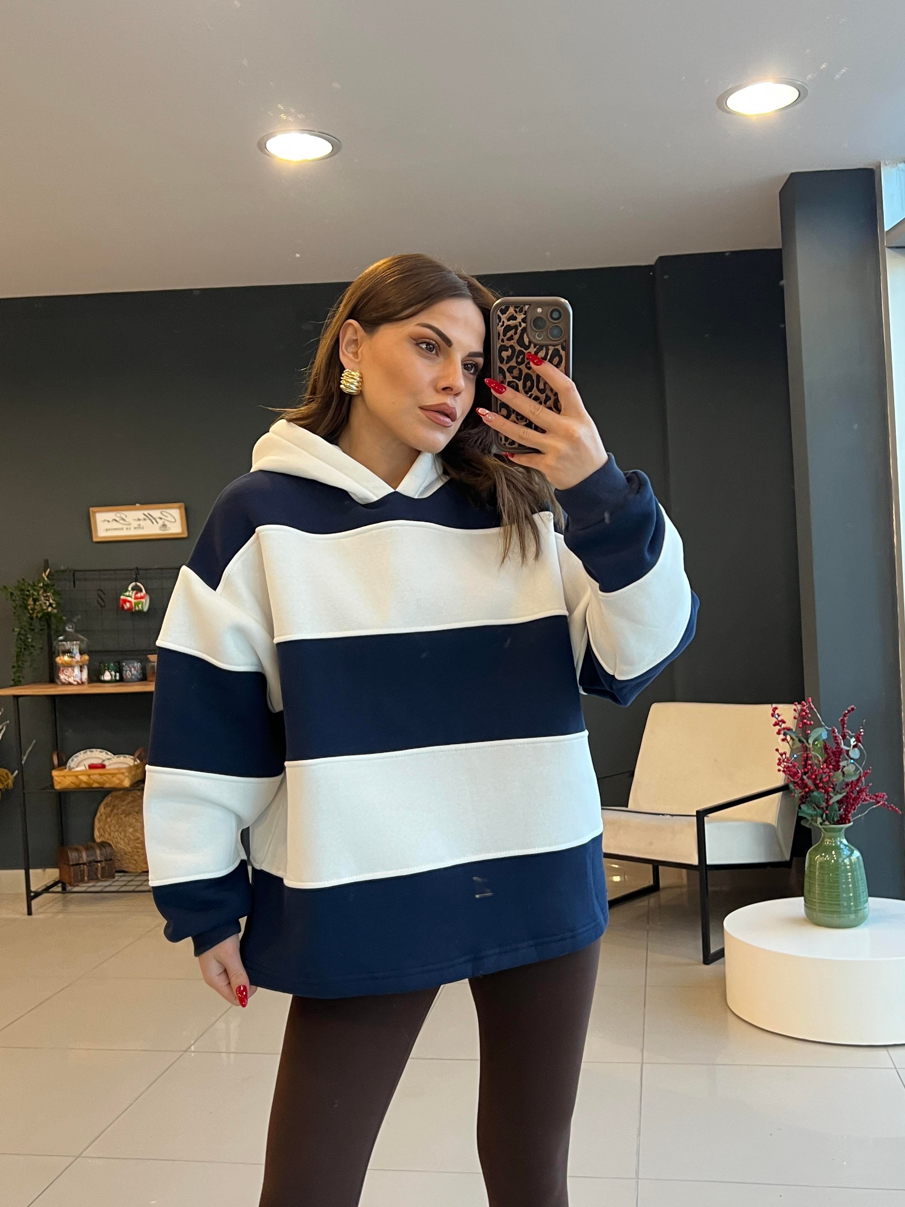 ORJİNAL MARKA LACİVERT ÇİZGİLİ SWEAT