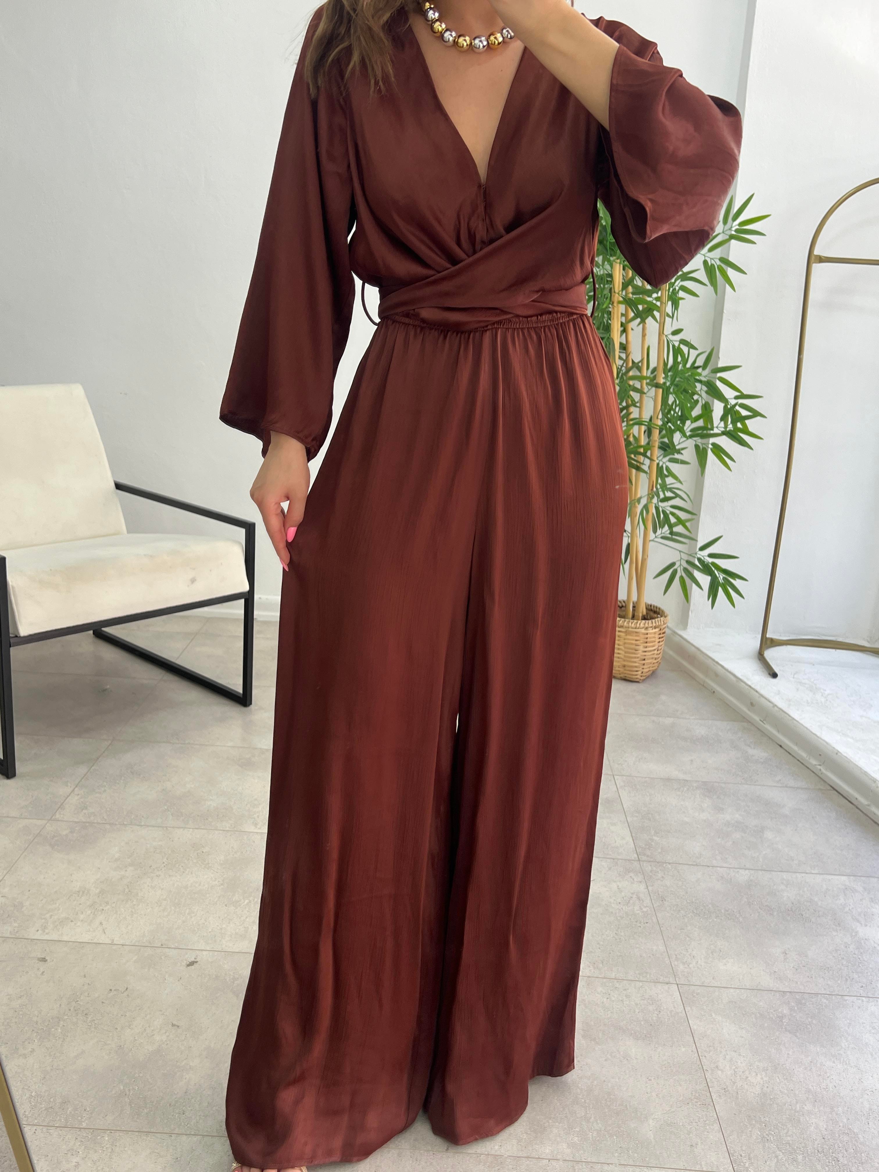 ORJİNAL MARKA SATEN KAHVE TULUM 