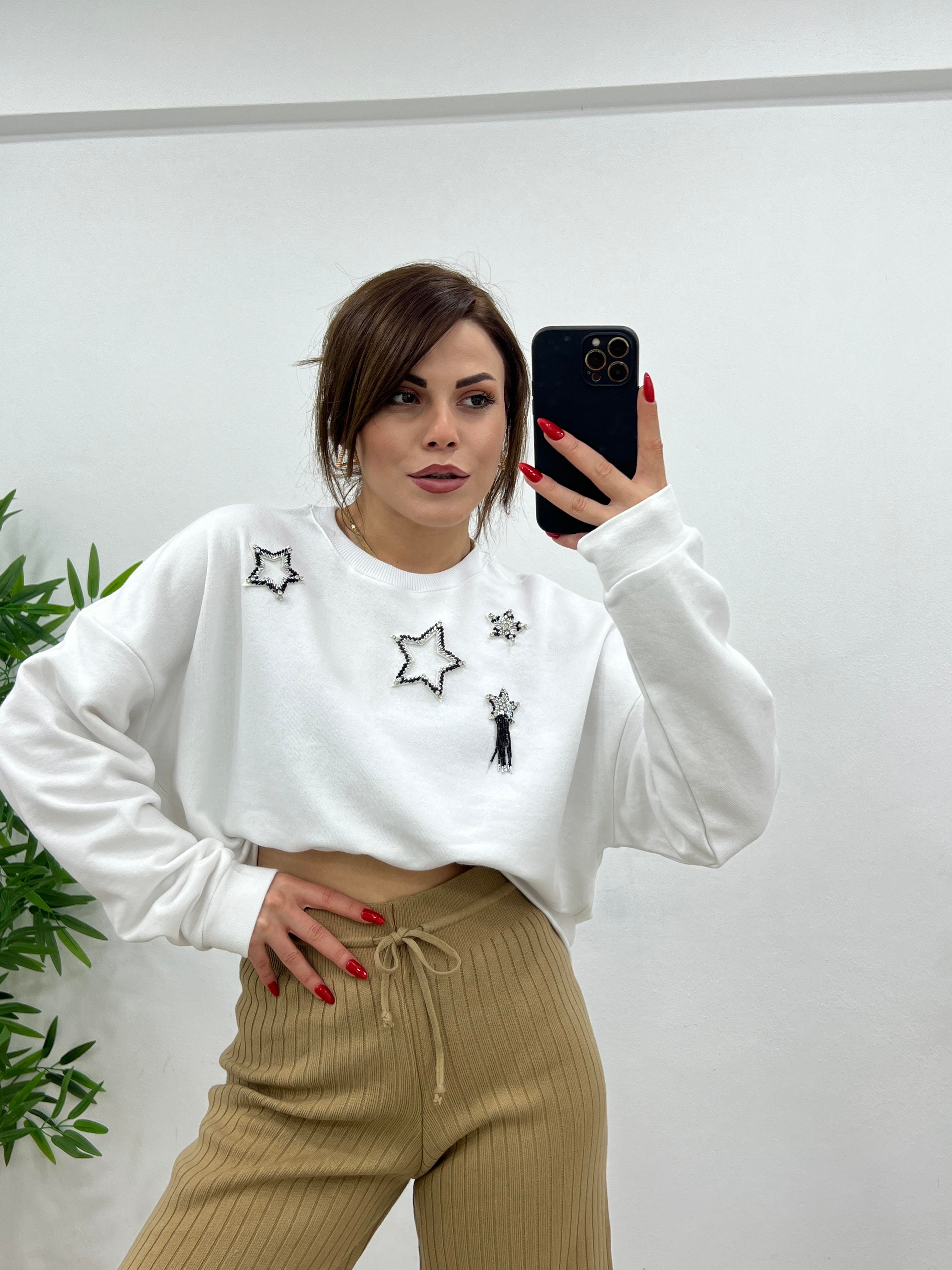 ORJİNAL MARKA TAŞLI SWEAT BEYAZ