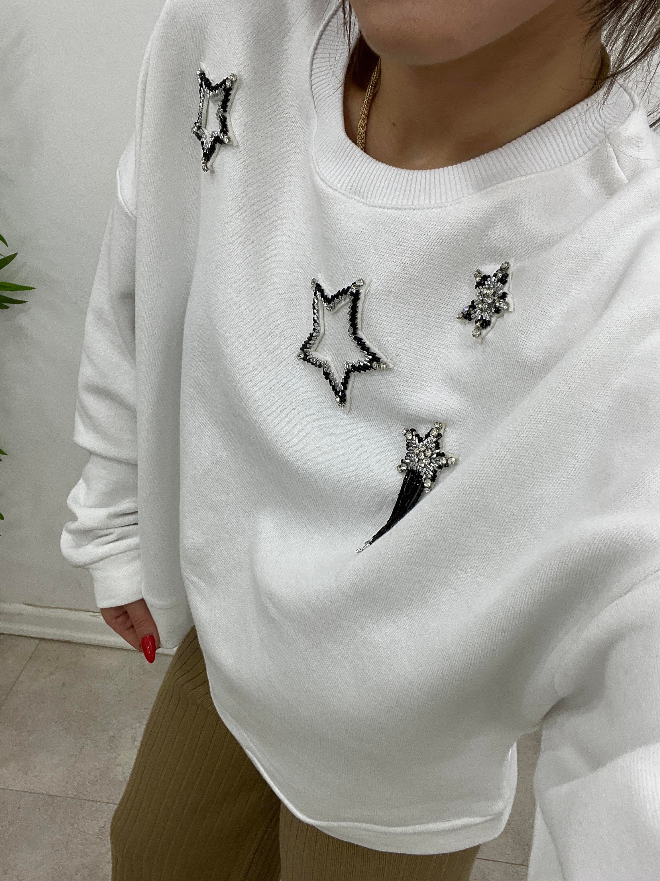 ORJİNAL MARKA TAŞLI SWEAT BEYAZ