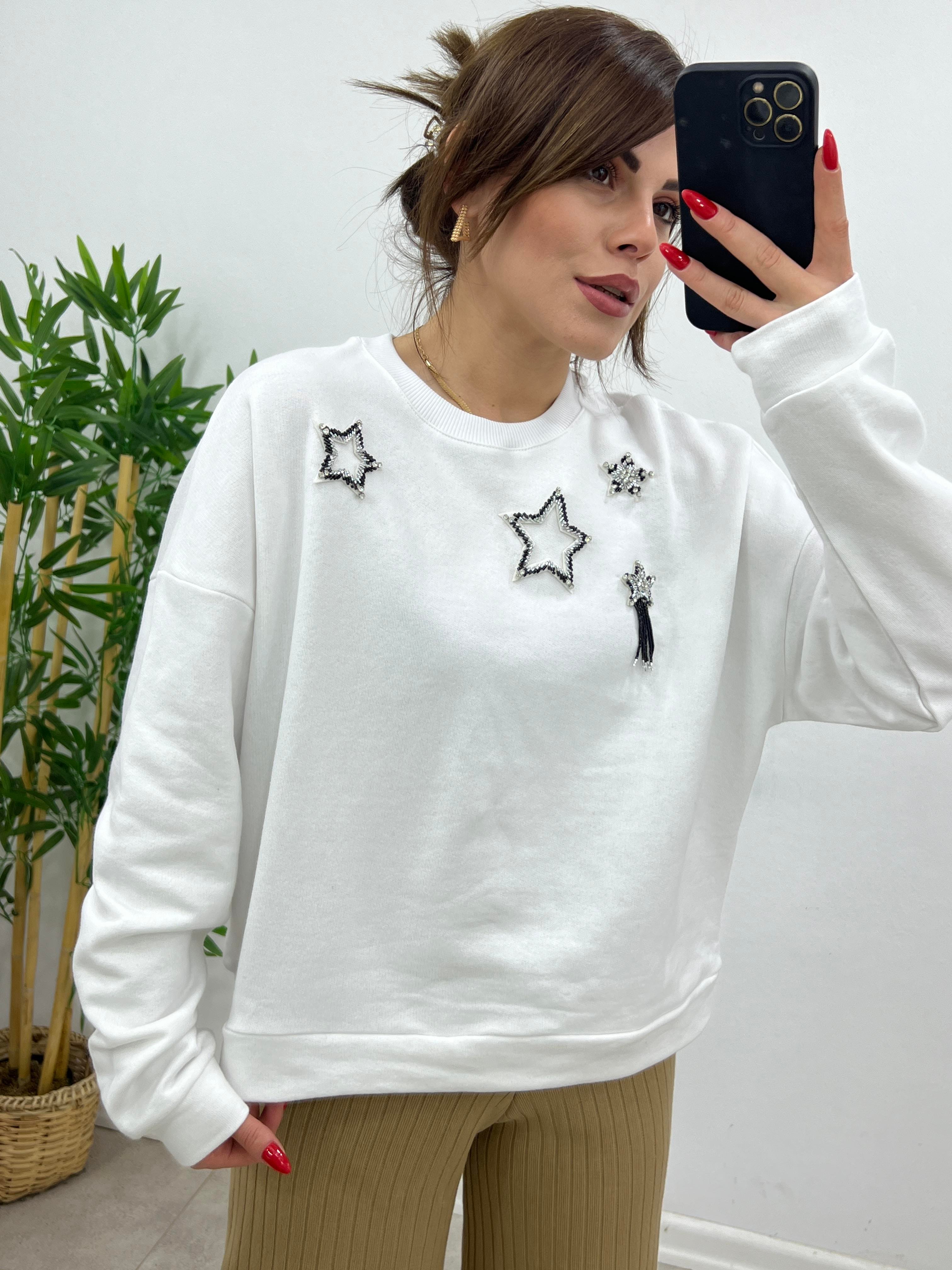 ORJİNAL MARKA TAŞLI SWEAT BEYAZ