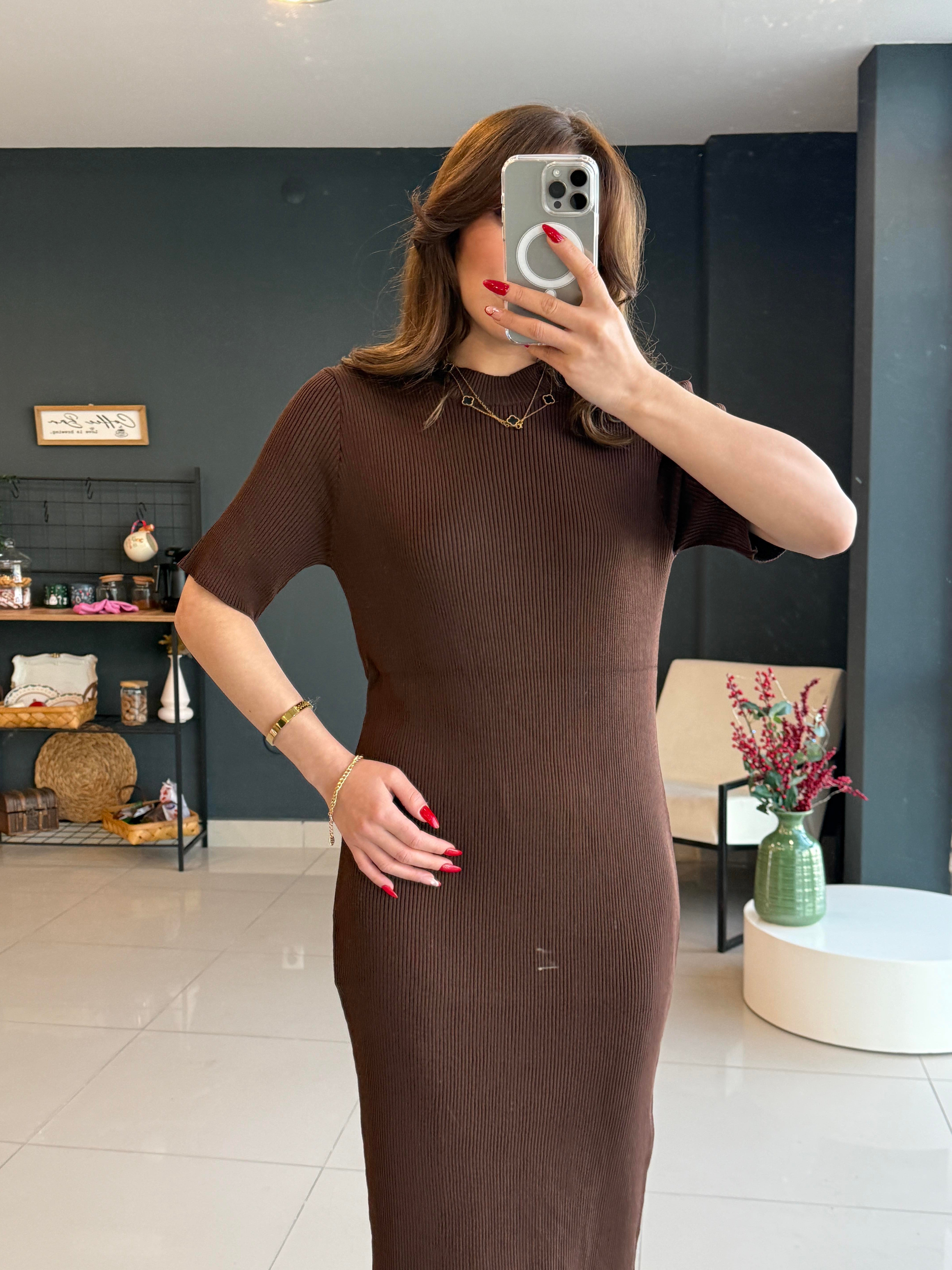 ORJİNAL MARKA TRİKO ELBİSE KAHVE