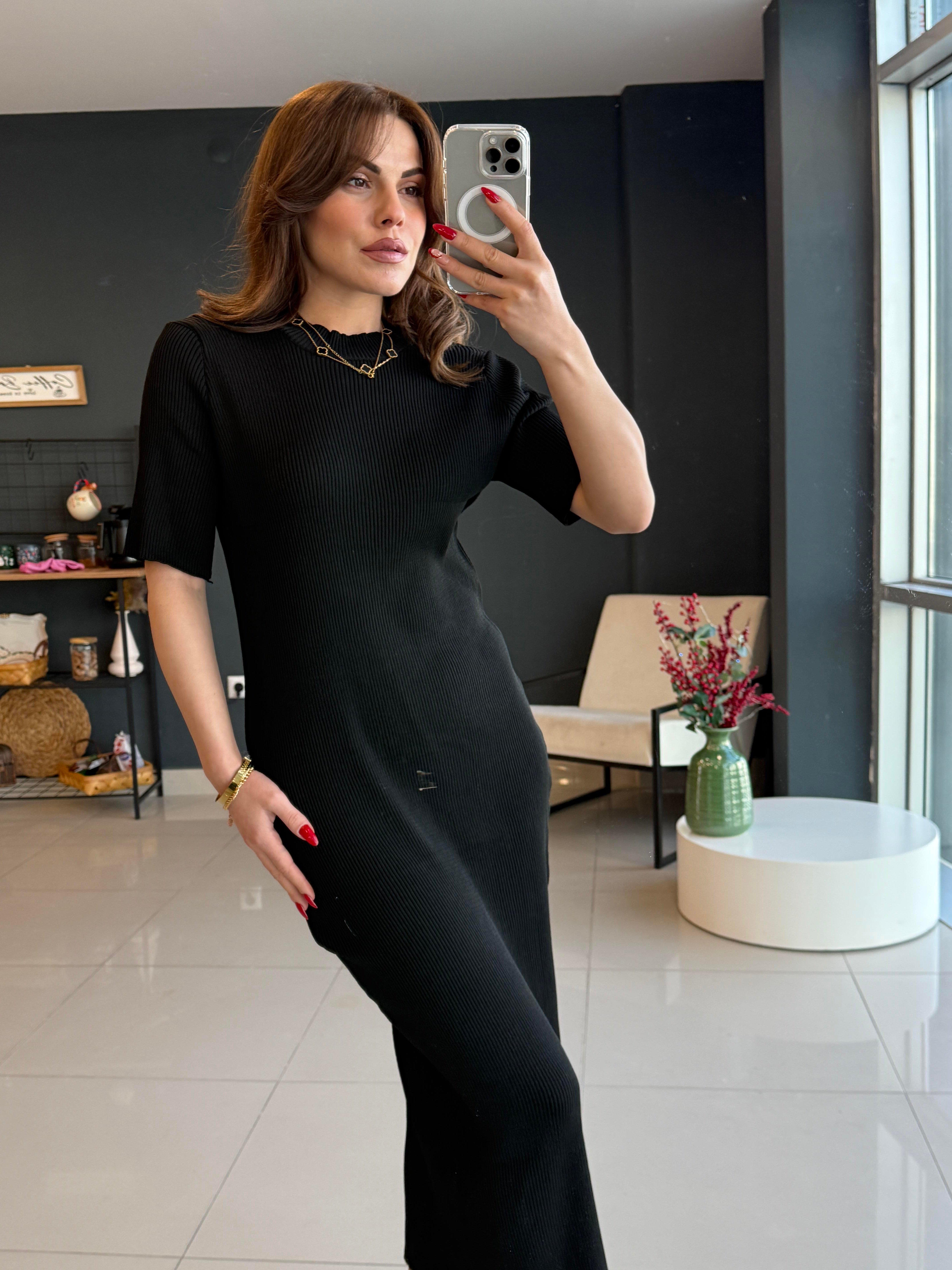 ORJİNAL MARKA TRİKO ELBİSE SİYAH