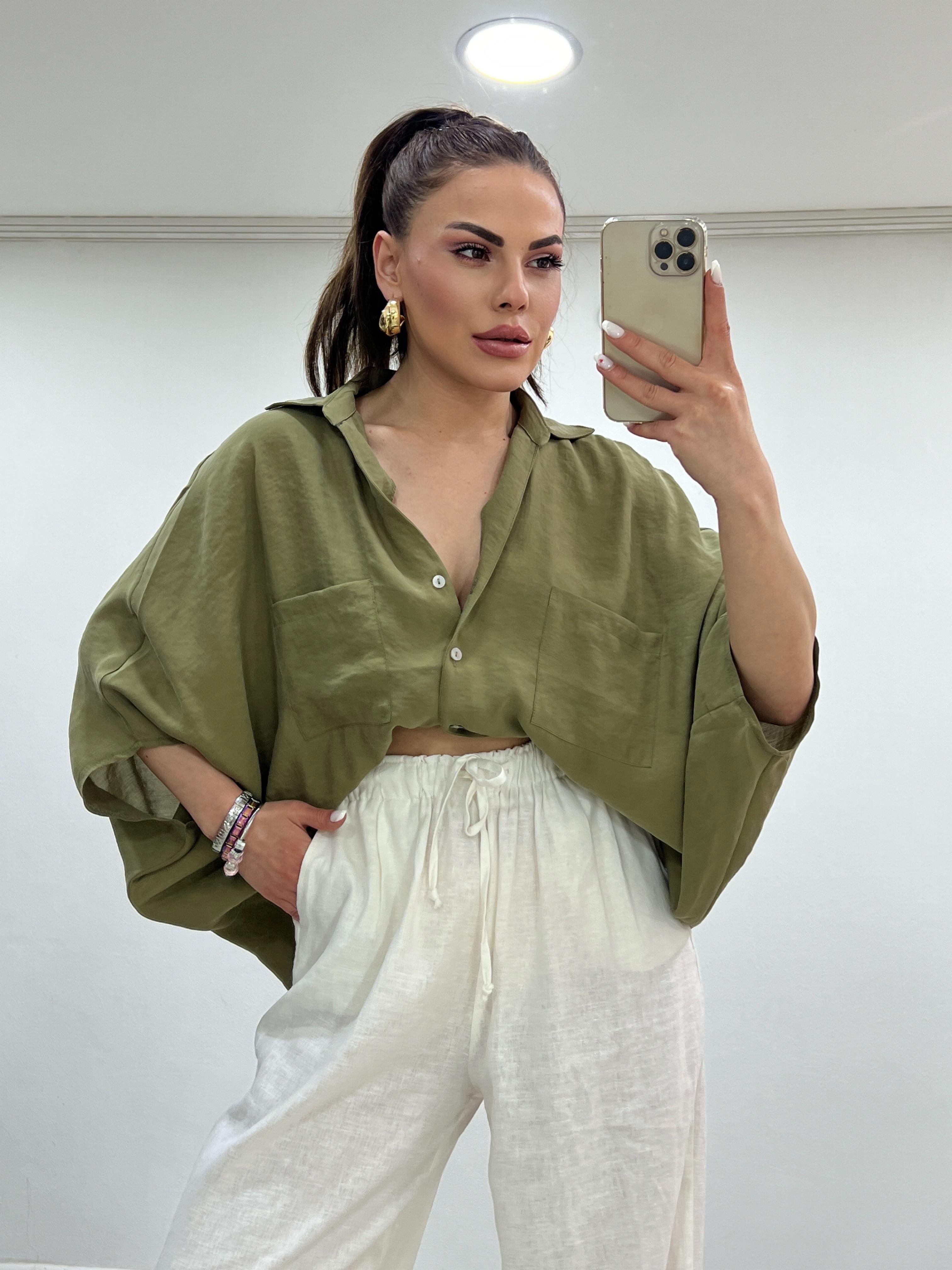 OVERSİZE DİRSEK KOL GÖMLEK HAKİ 