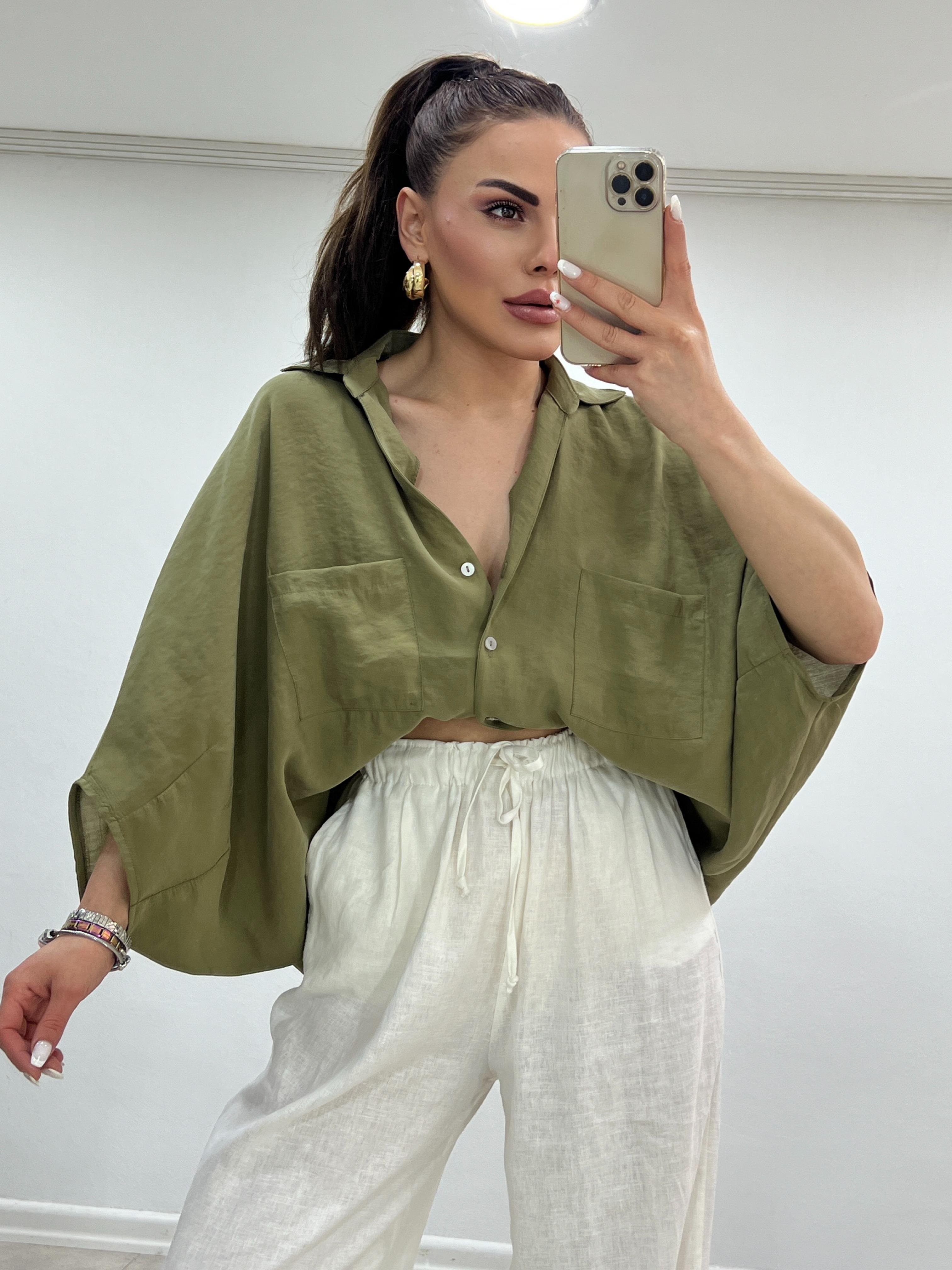 OVERSİZE DİRSEK KOL GÖMLEK HAKİ 