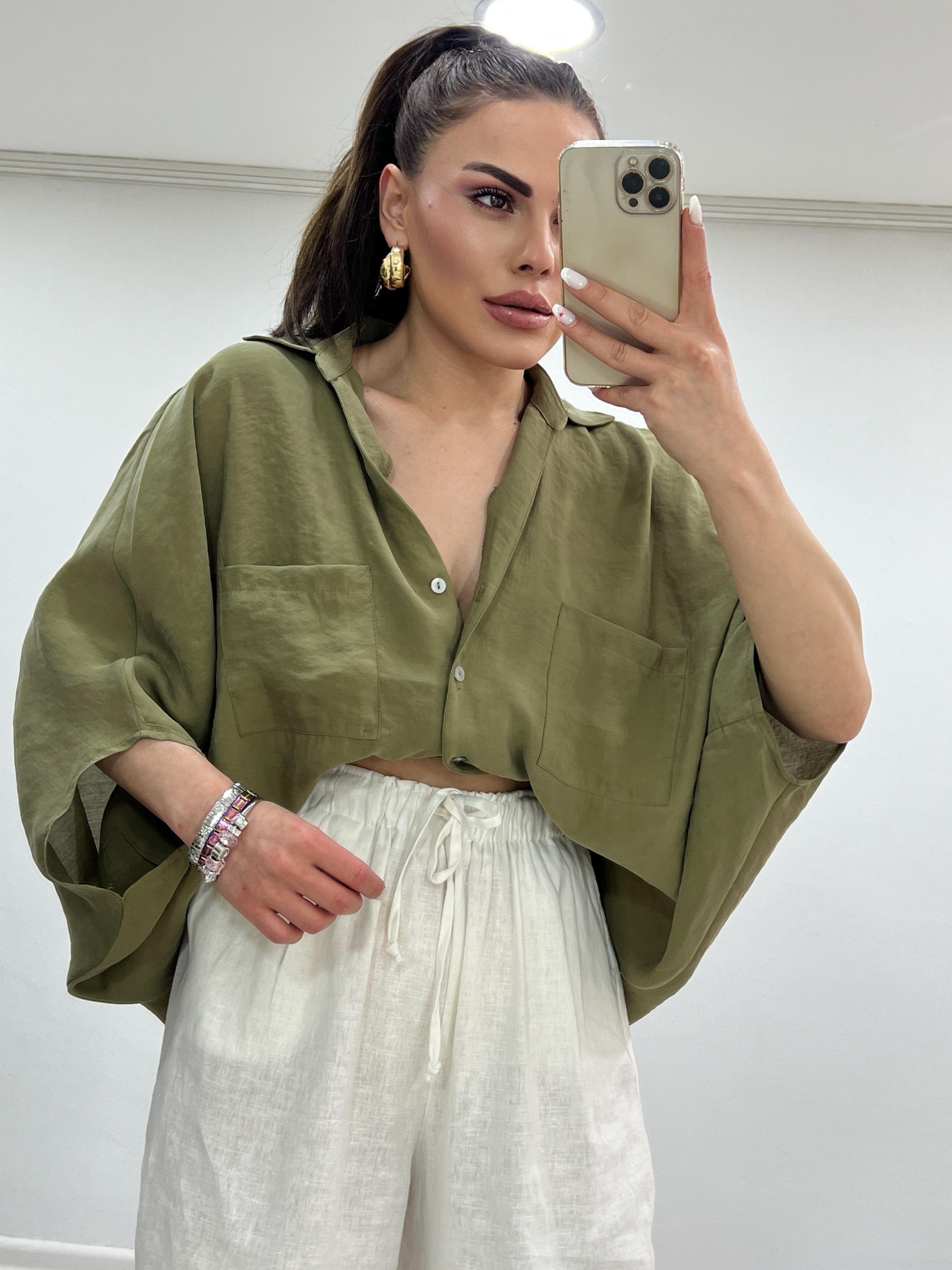 OVERSİZE DİRSEK KOL GÖMLEK HAKİ 