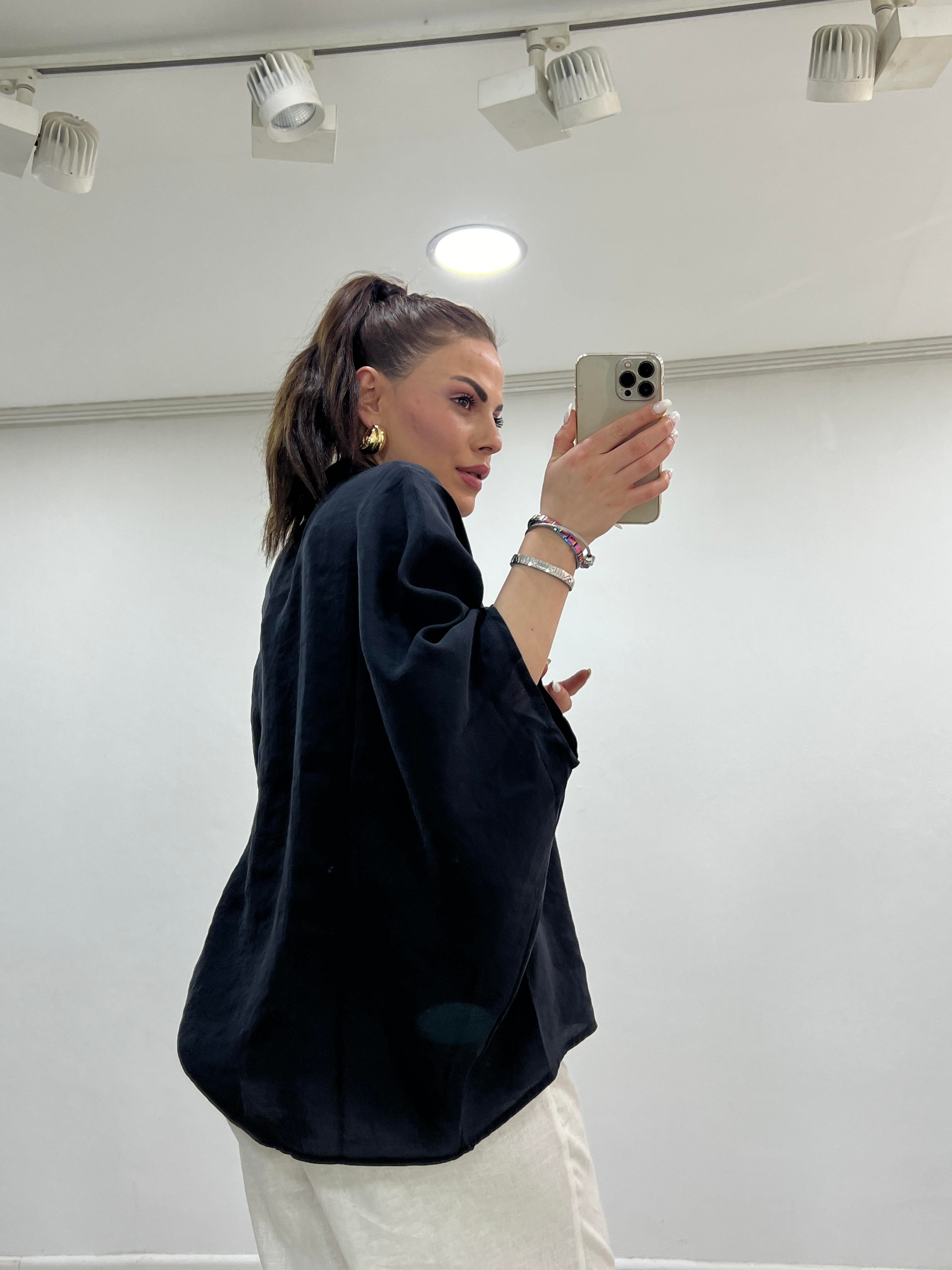 OVERSİZE DİRSEK KOL GÖMLEK SİYAH