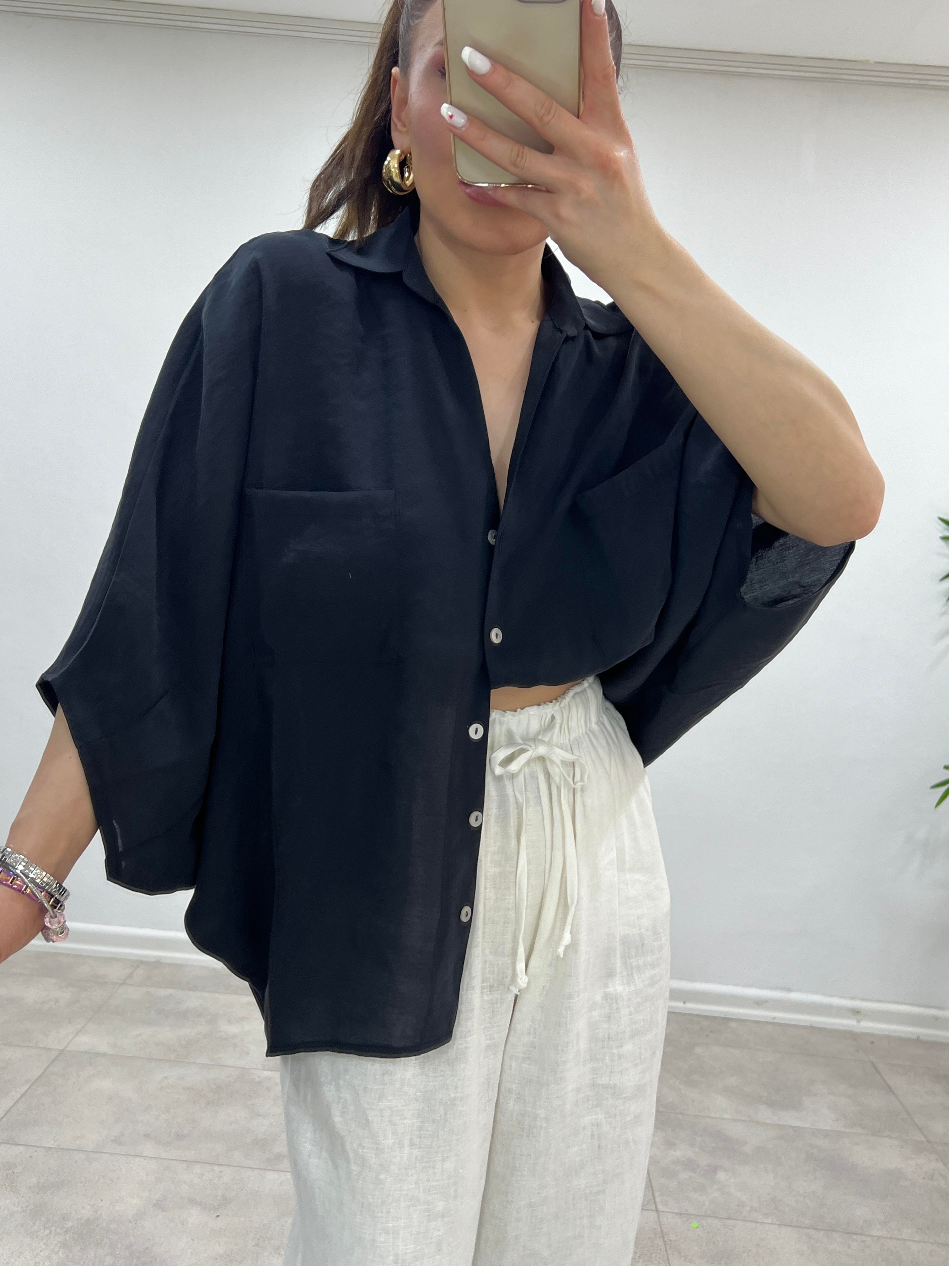 OVERSİZE DİRSEK KOL GÖMLEK SİYAH