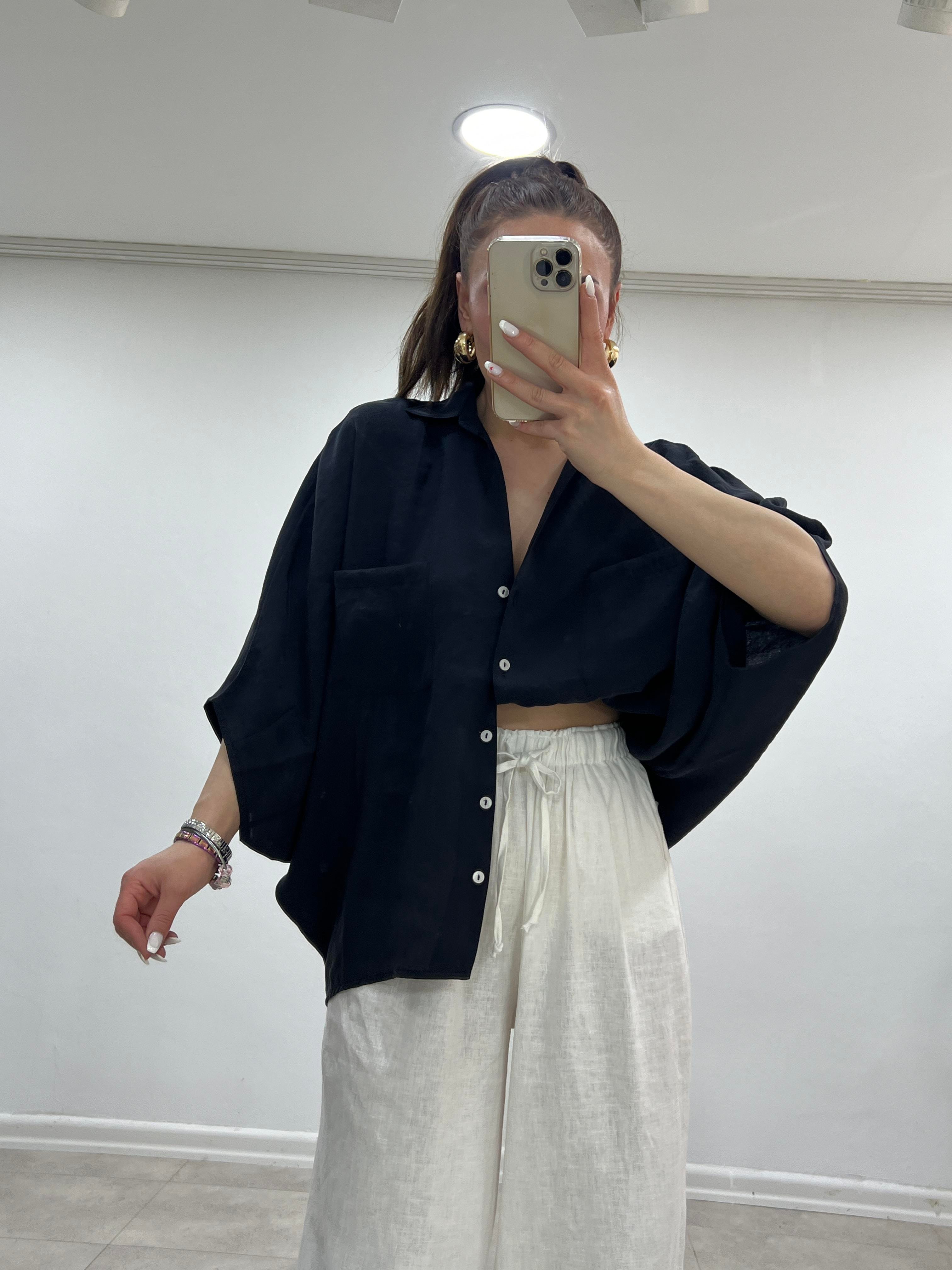 OVERSİZE DİRSEK KOL GÖMLEK SİYAH