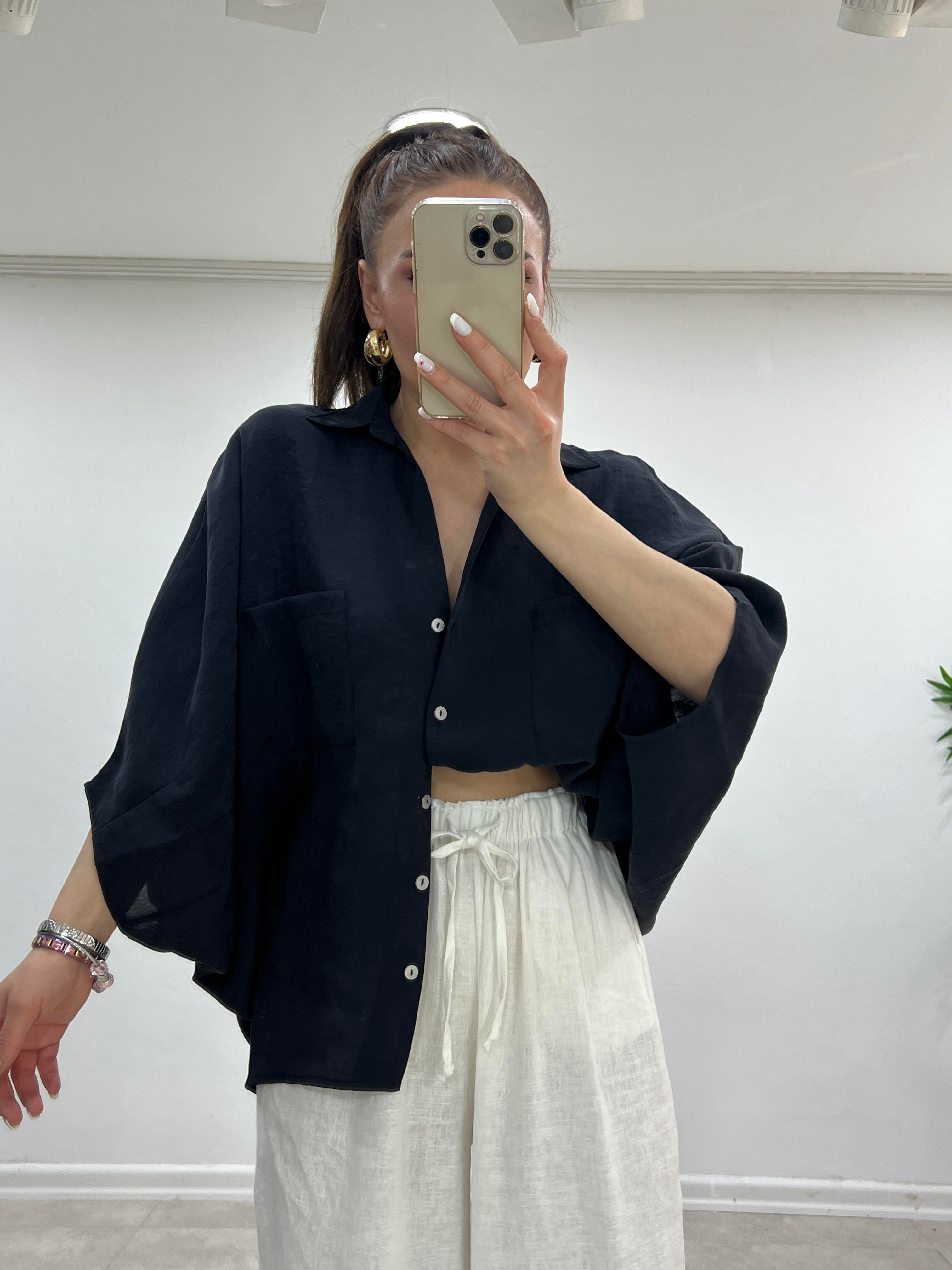 OVERSİZE DİRSEK KOL GÖMLEK SİYAH