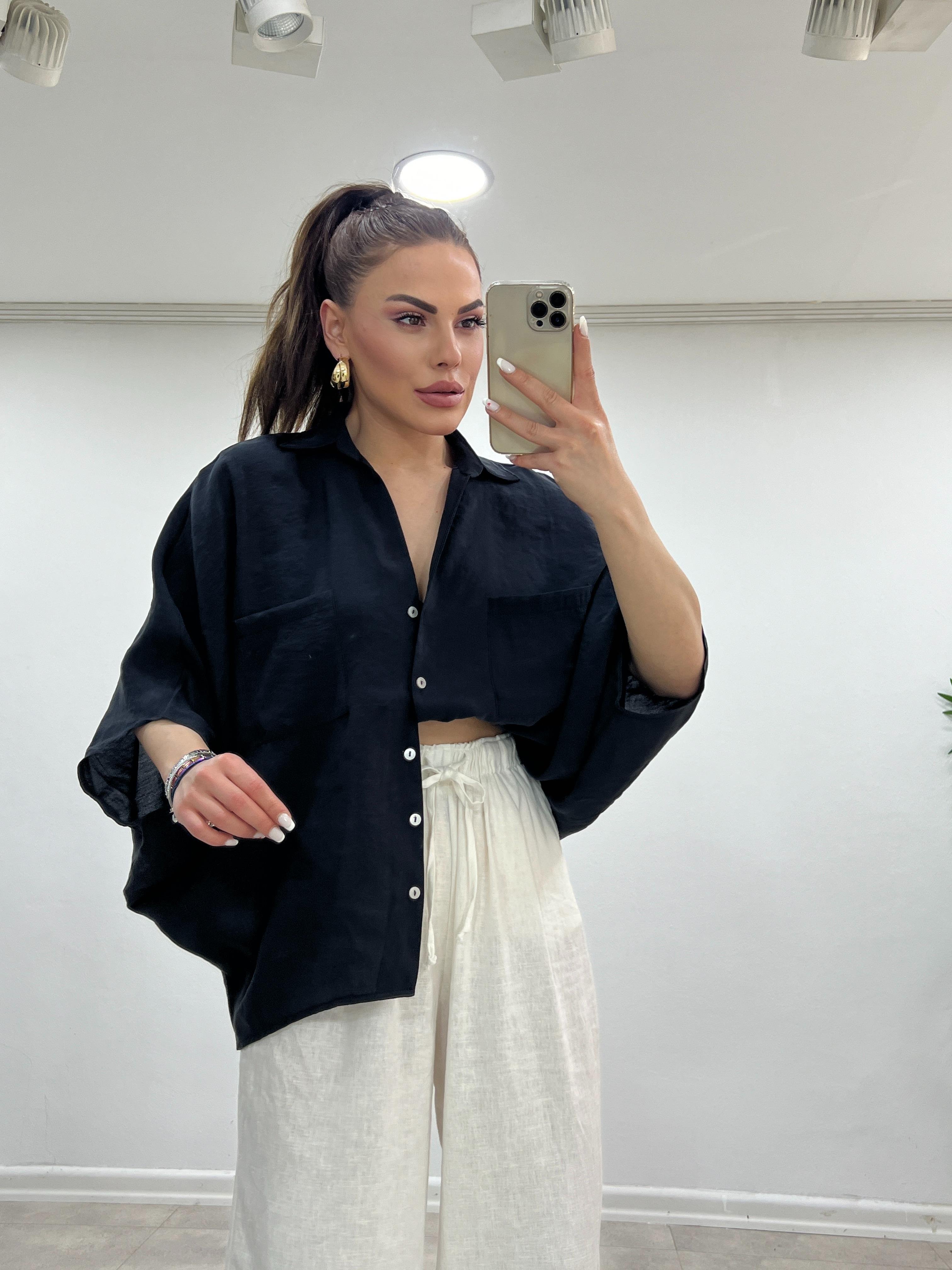 OVERSİZE DİRSEK KOL GÖMLEK SİYAH