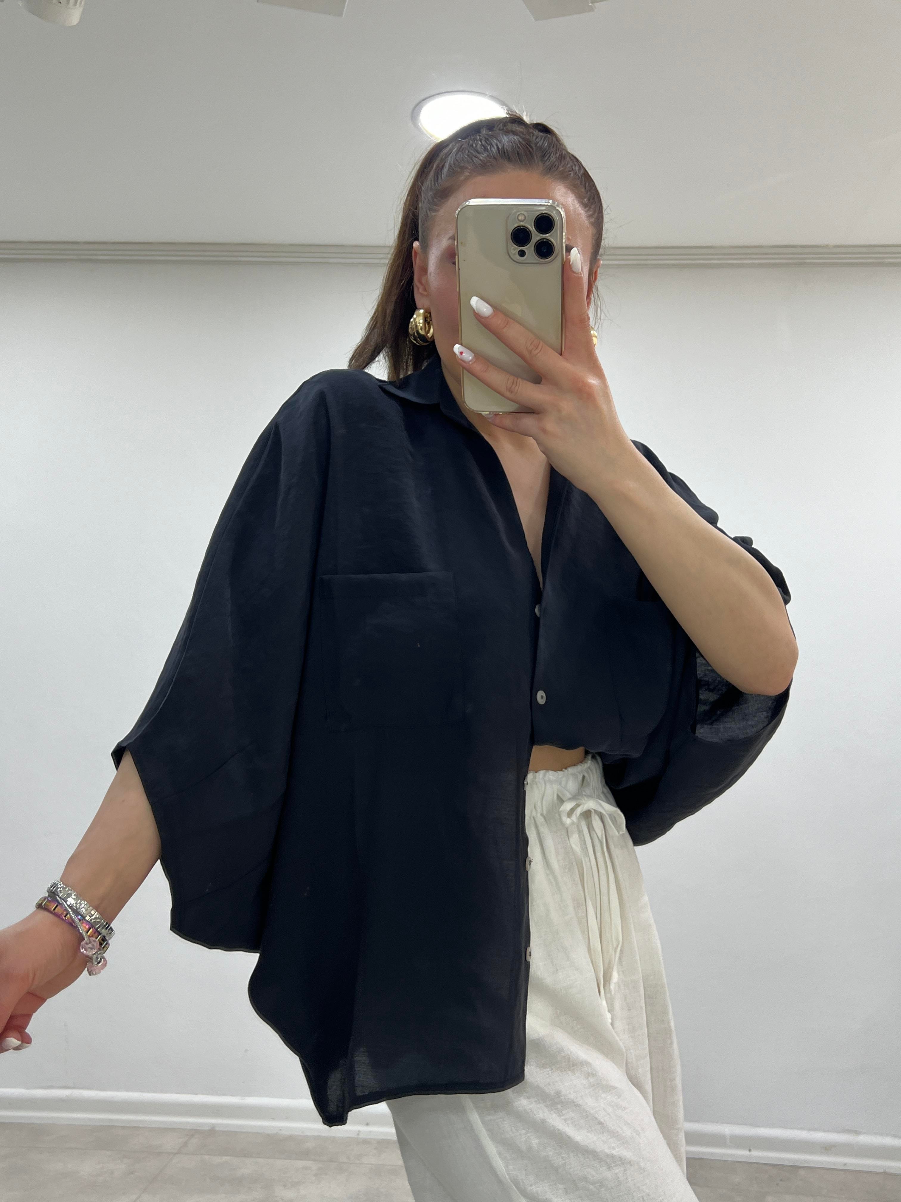 OVERSİZE DİRSEK KOL GÖMLEK SİYAH