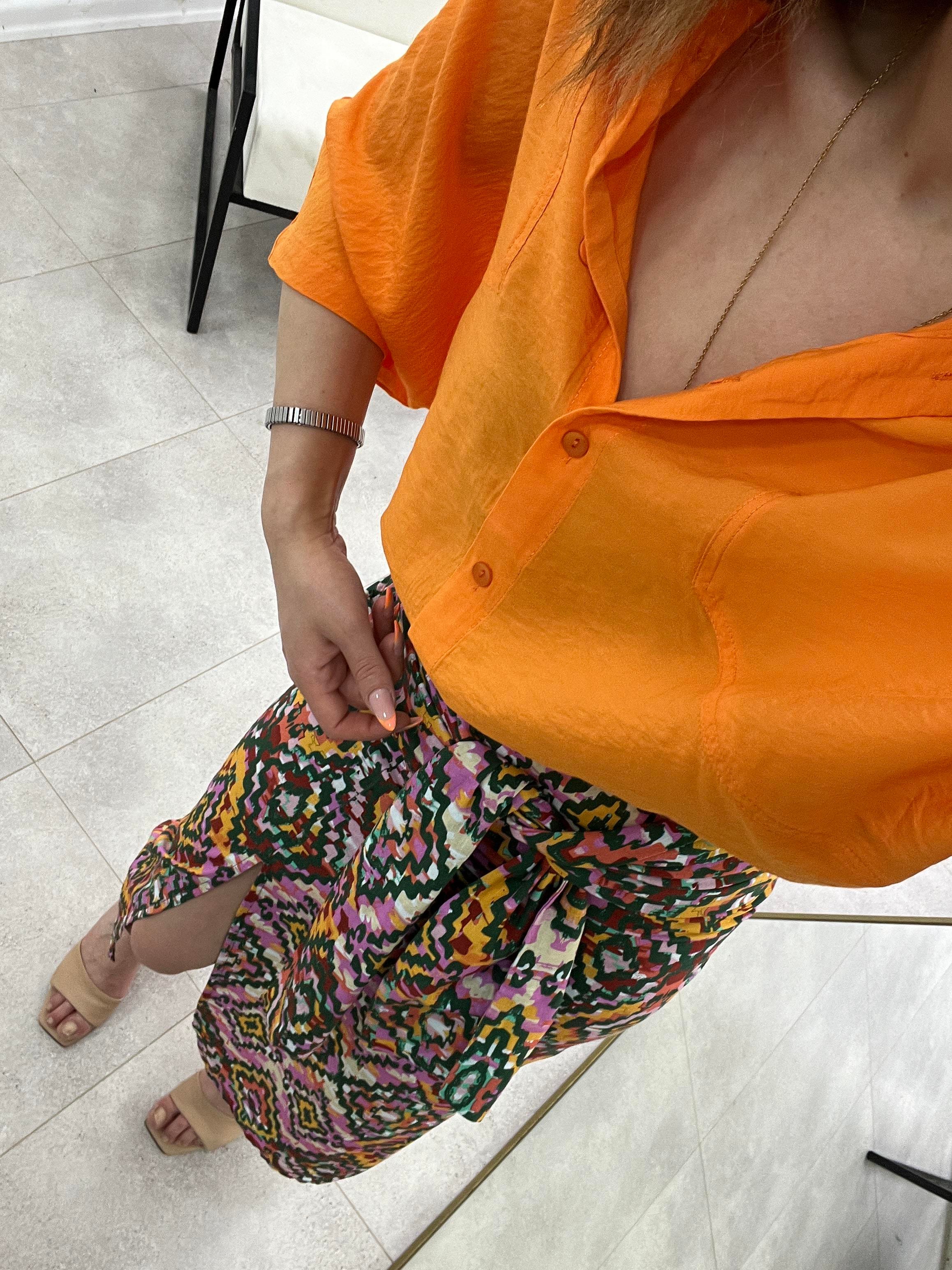 OVERSİZE KETEN TURUNCU GÖMLEK