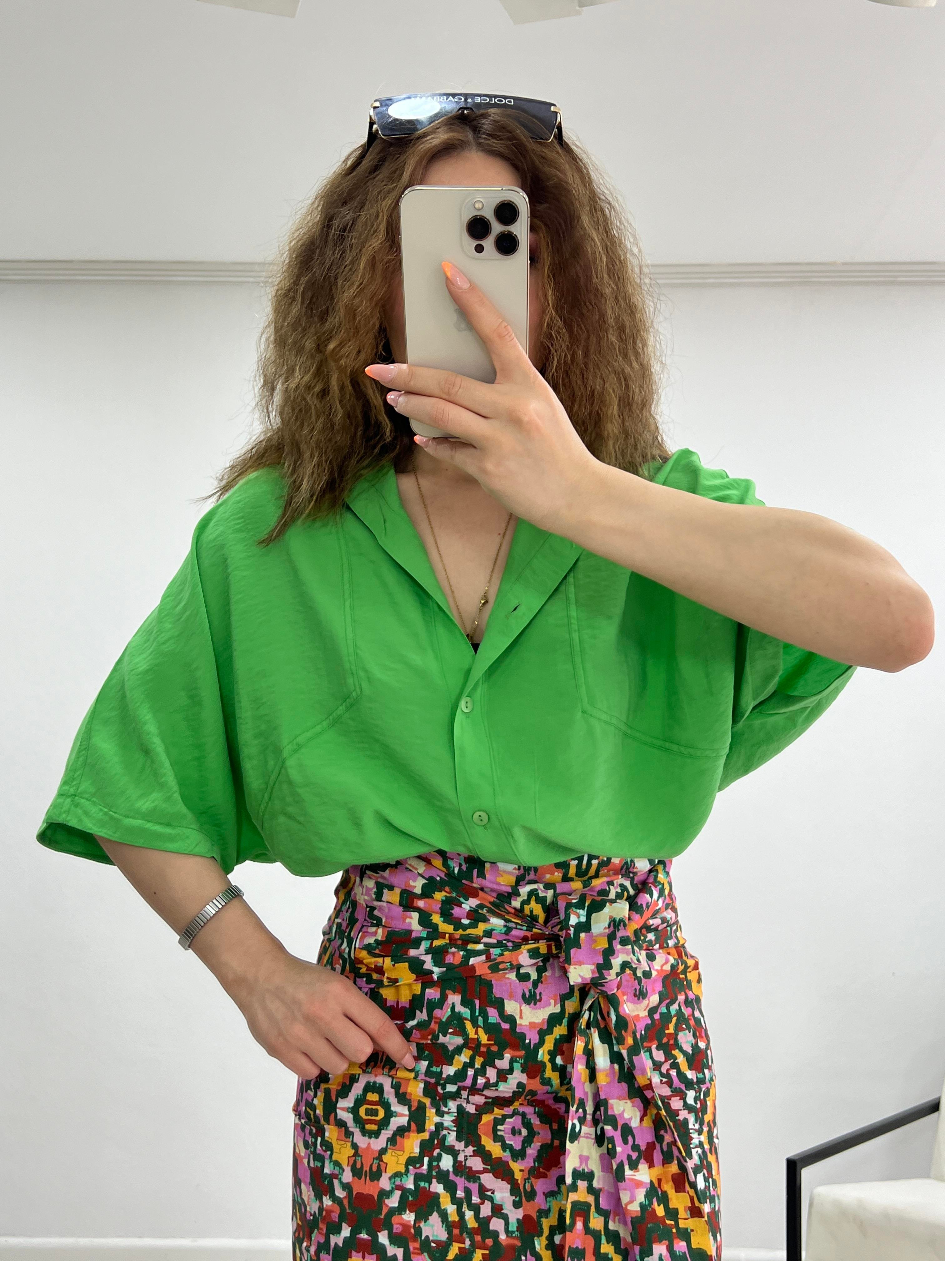 OVERSİZE KETEN YEŞİL GÖMLEK