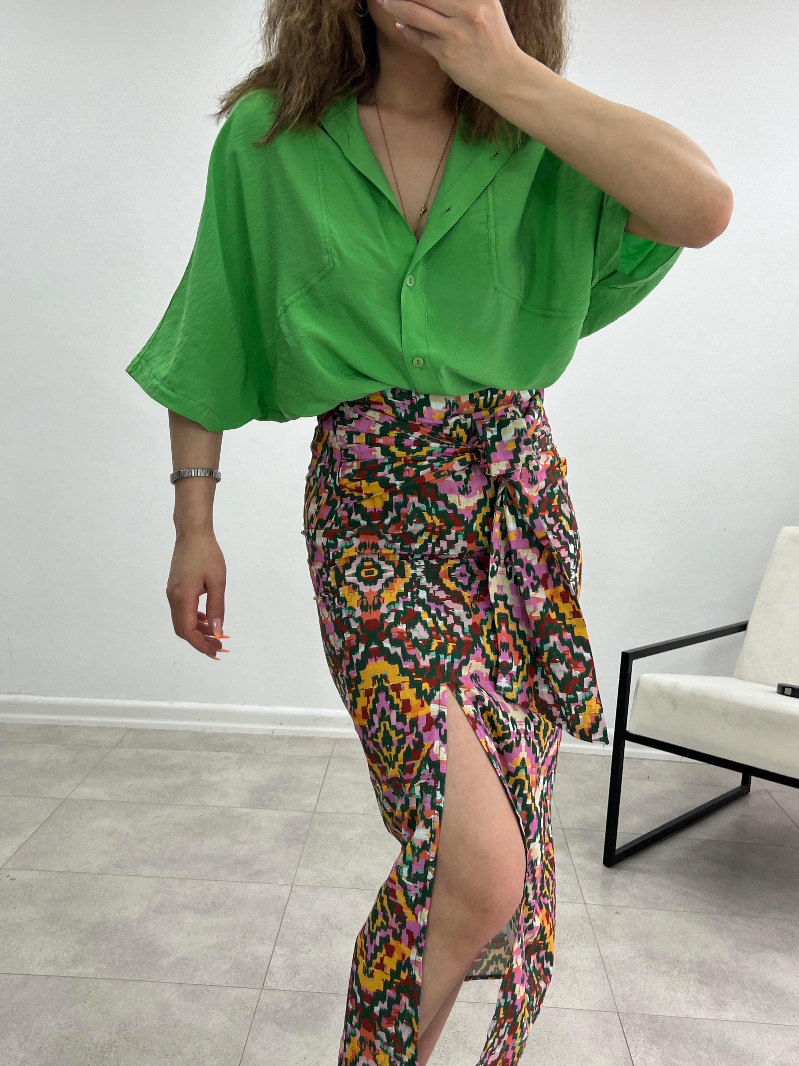 OVERSİZE KETEN YEŞİL GÖMLEK