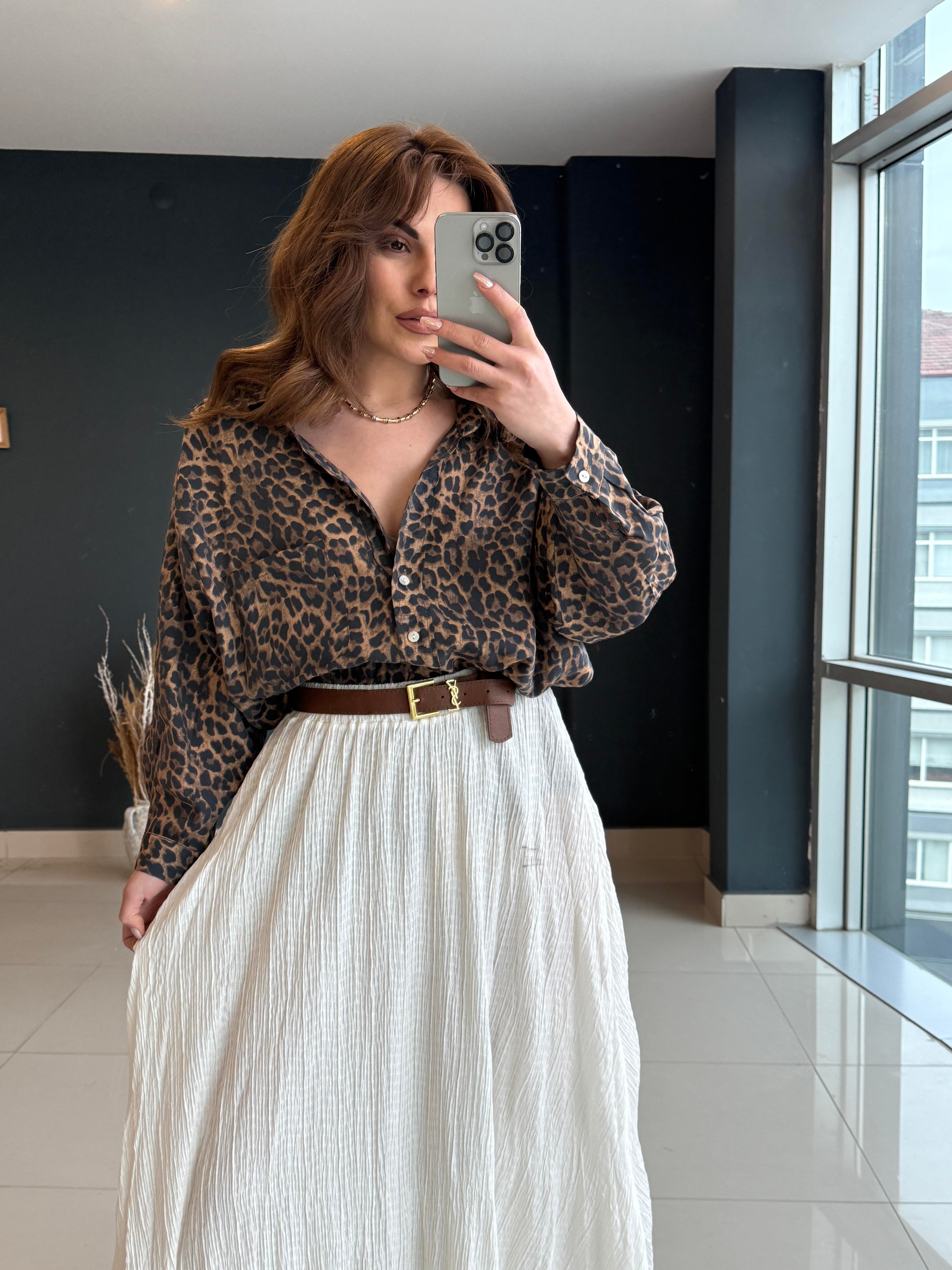 OVERSİZE LEOPAR GÖMLEK