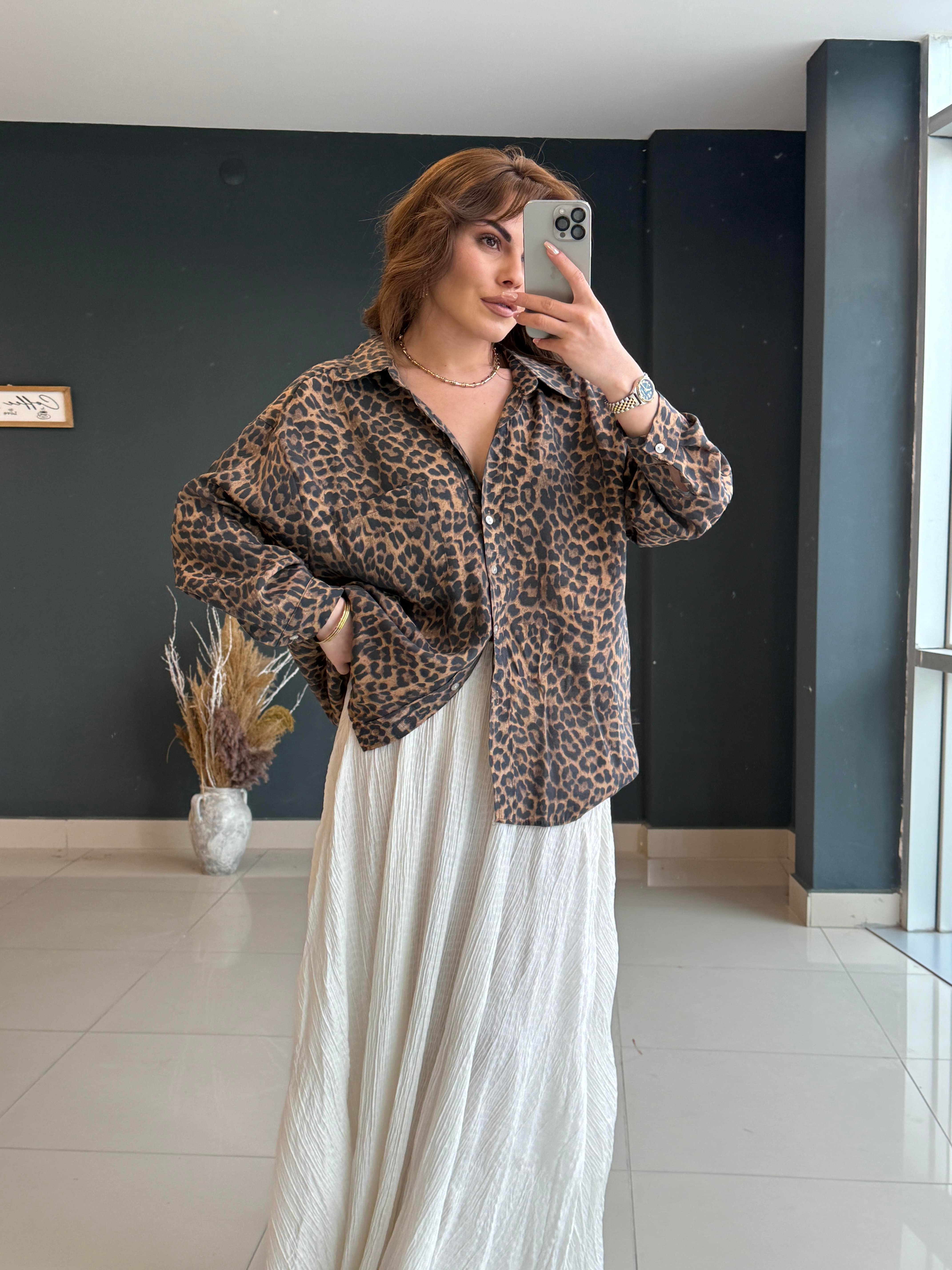 OVERSİZE LEOPAR GÖMLEK