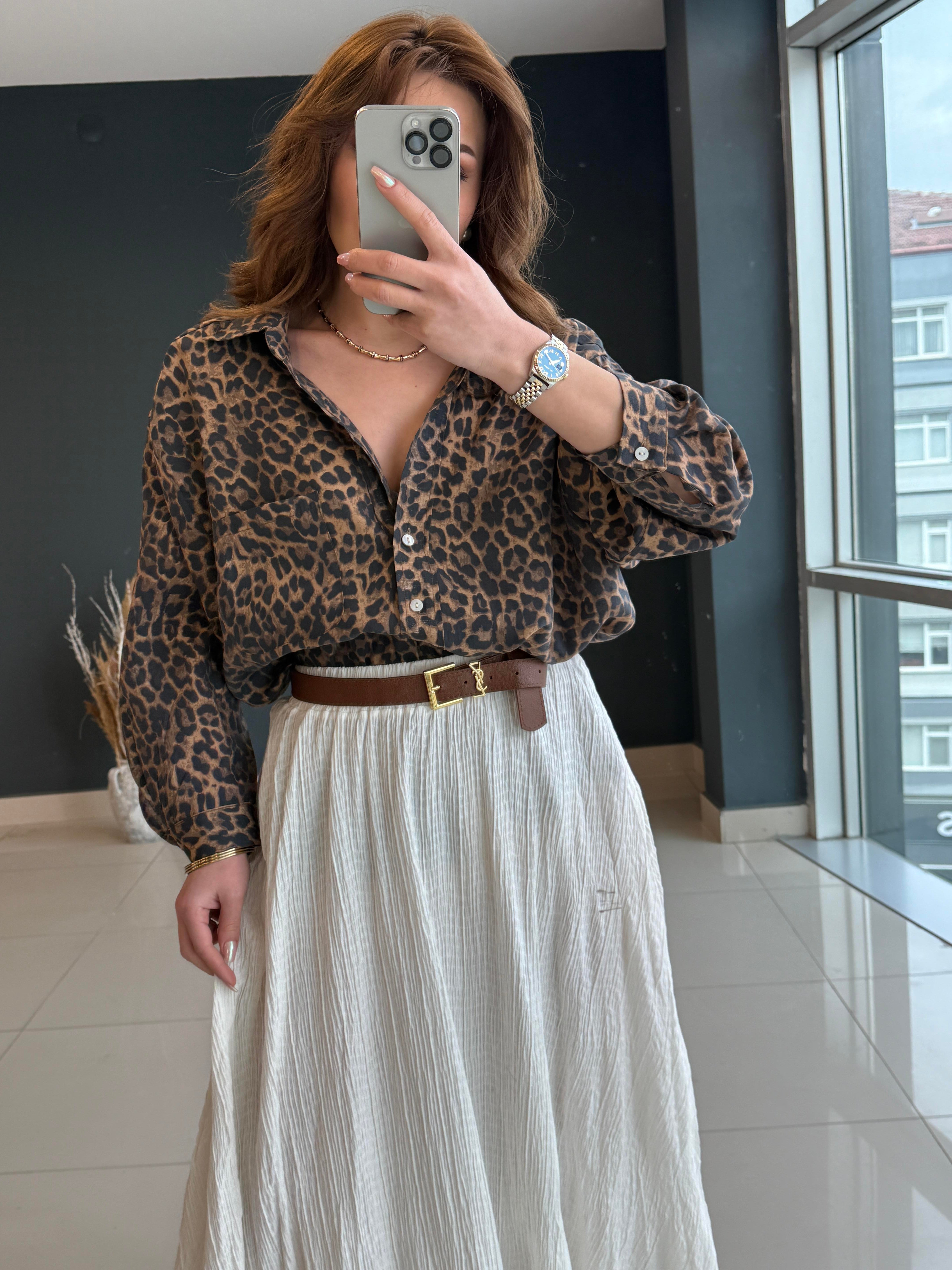 OVERSİZE LEOPAR GÖMLEK