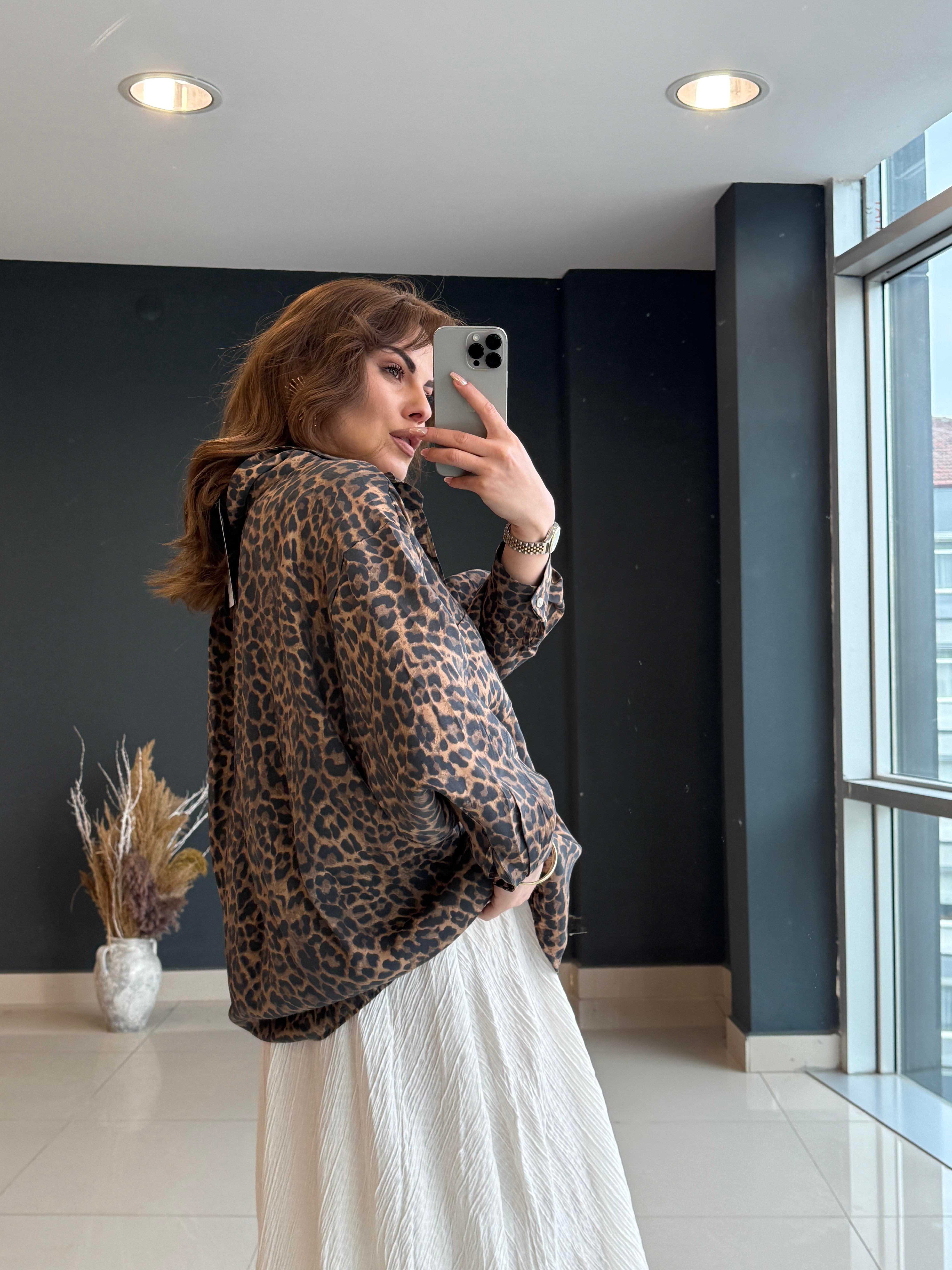 OVERSİZE LEOPAR GÖMLEK