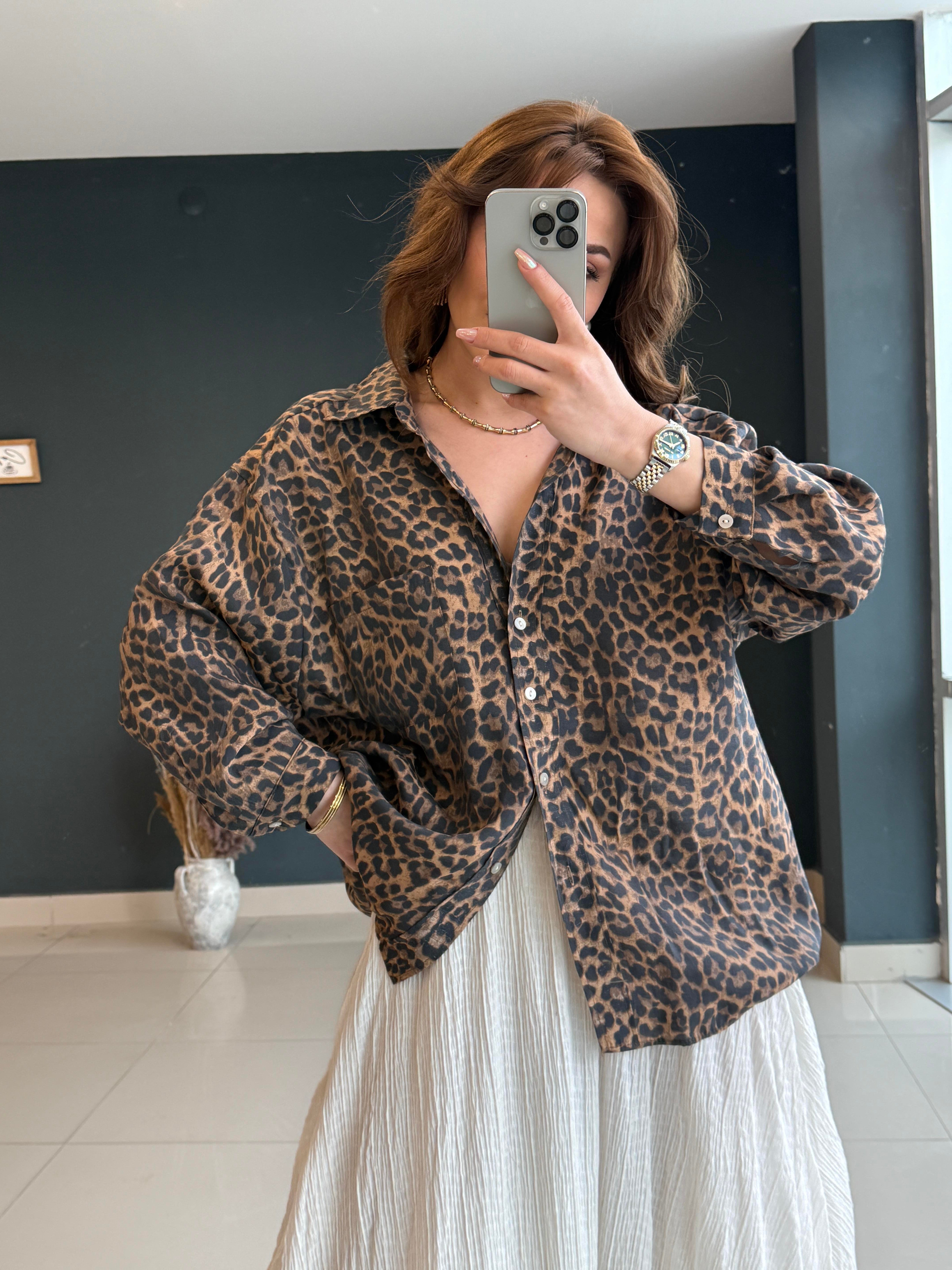 OVERSİZE LEOPAR GÖMLEK