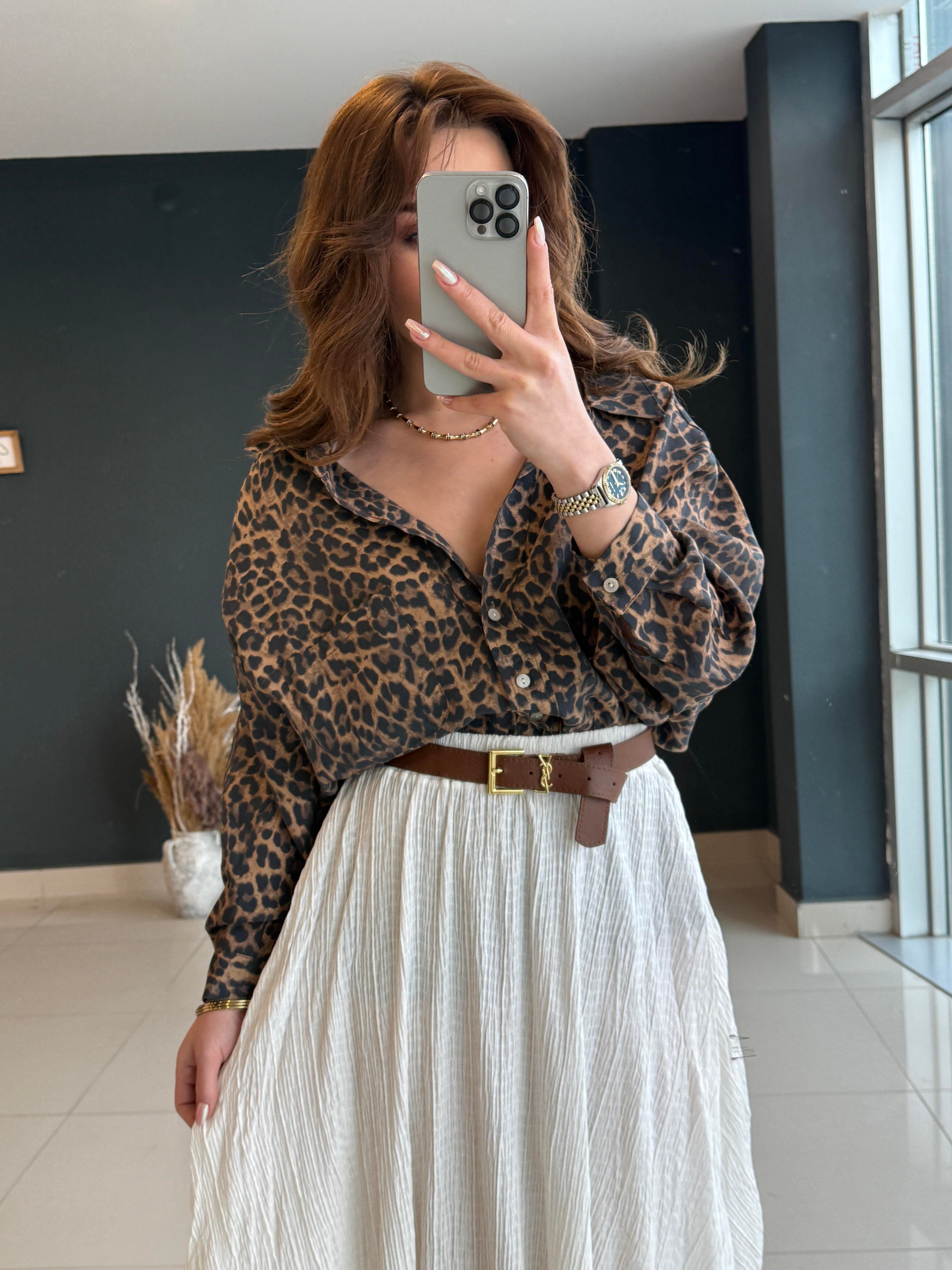 OVERSİZE LEOPAR GÖMLEK