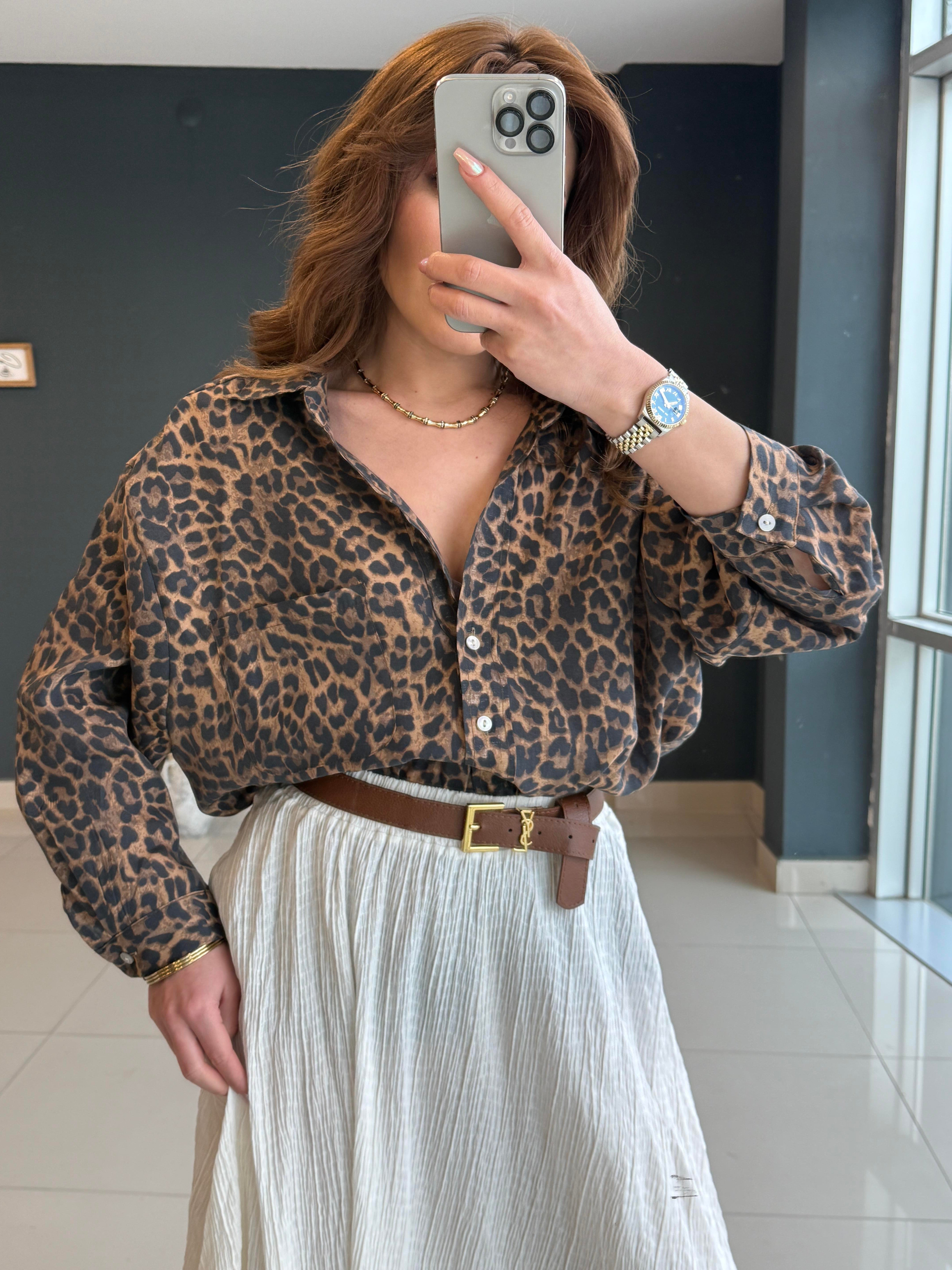 OVERSİZE LEOPAR GÖMLEK