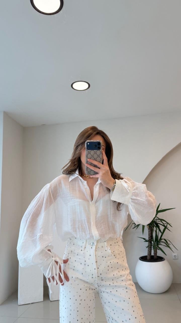 OVERSİZE TÜL GÖMLEK BEYAZ