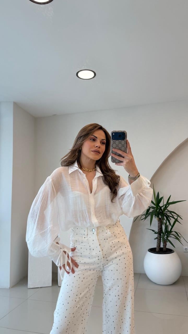 OVERSİZE TÜL GÖMLEK BEYAZ