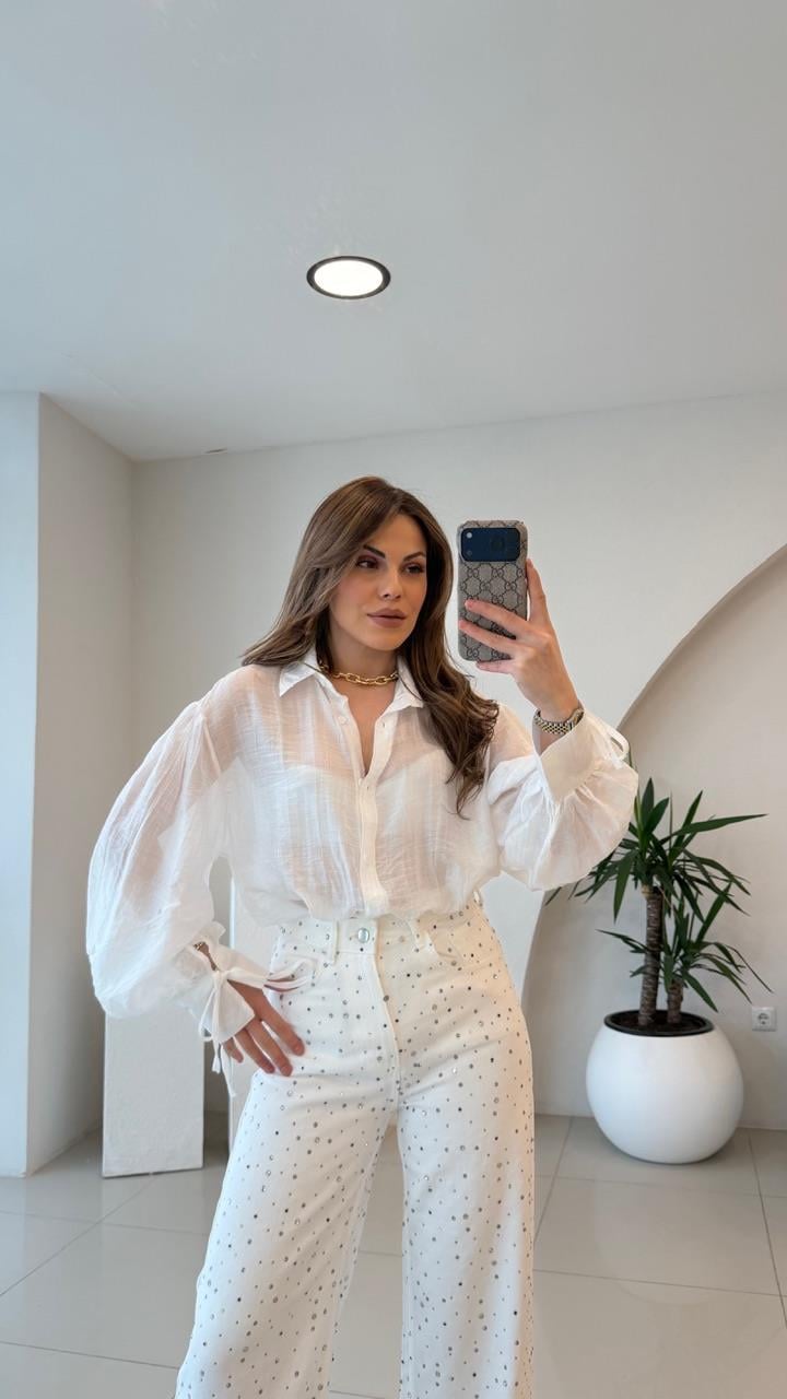 OVERSİZE TÜL GÖMLEK BEYAZ