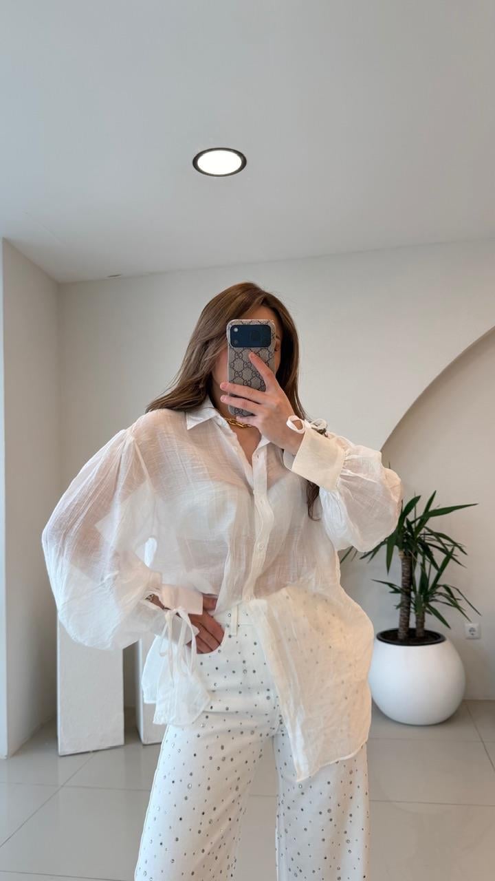 OVERSİZE TÜL GÖMLEK BEYAZ