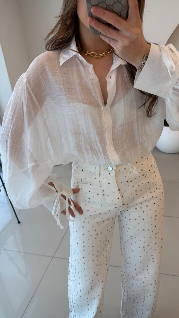 OVERSİZE TÜL GÖMLEK BEYAZ