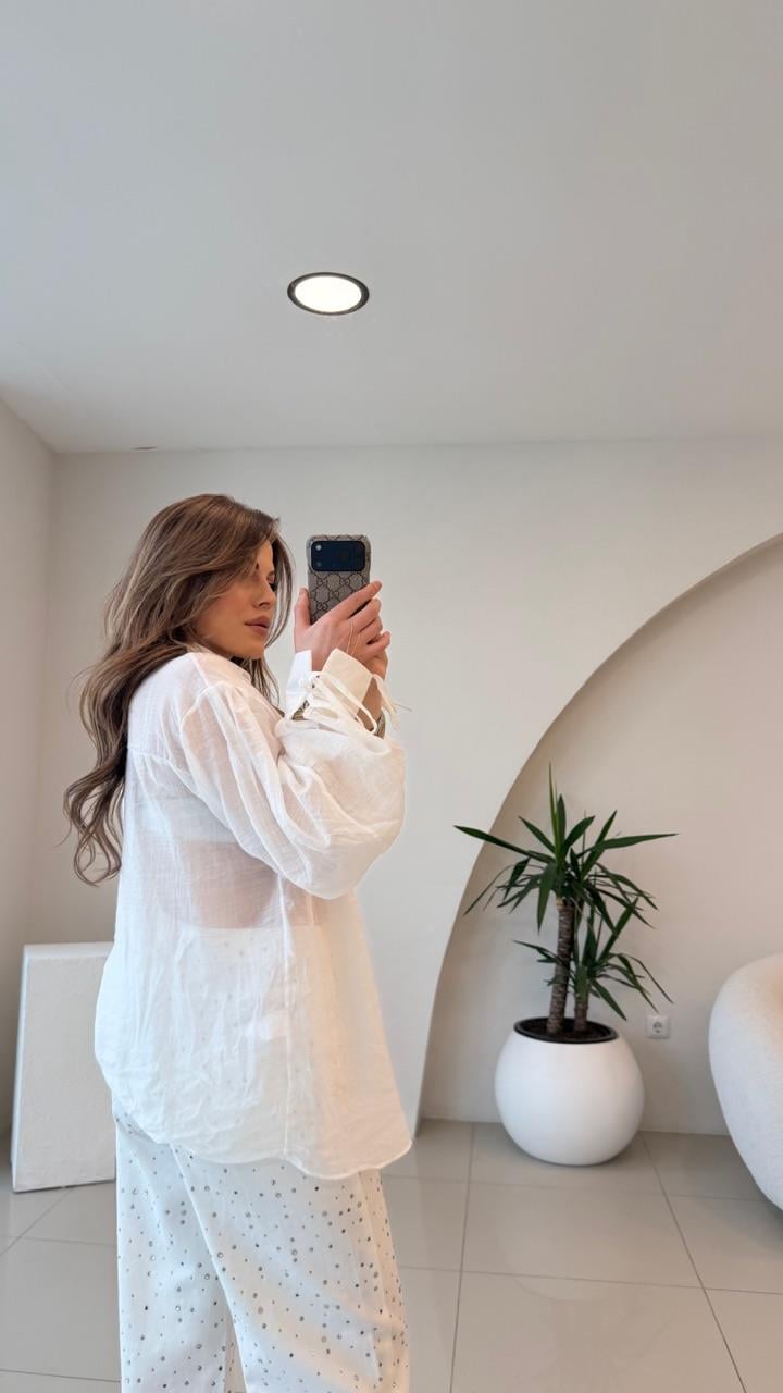 OVERSİZE TÜL GÖMLEK BEYAZ