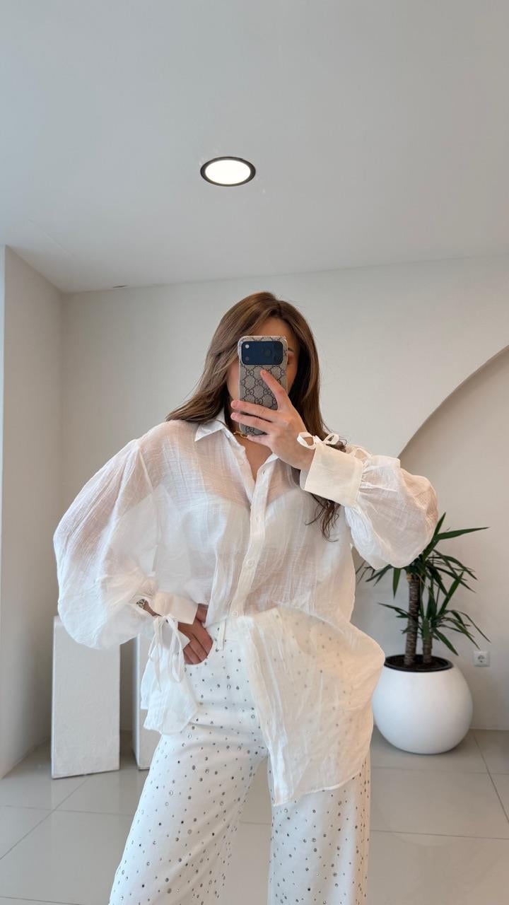 OVERSİZE TÜL GÖMLEK BEYAZ