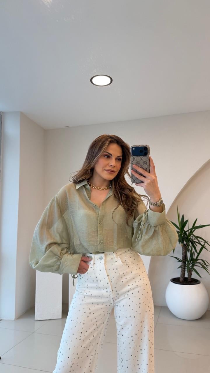 OVERSİZE TÜL GÖMLEK HAKİ YEŞİL