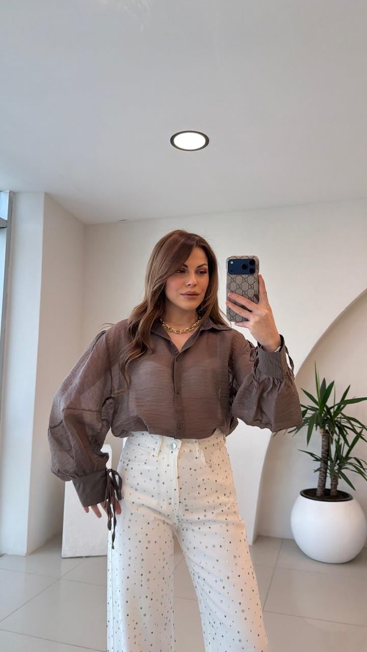 OVERSİZE TÜL GÖMLEK KAHVE