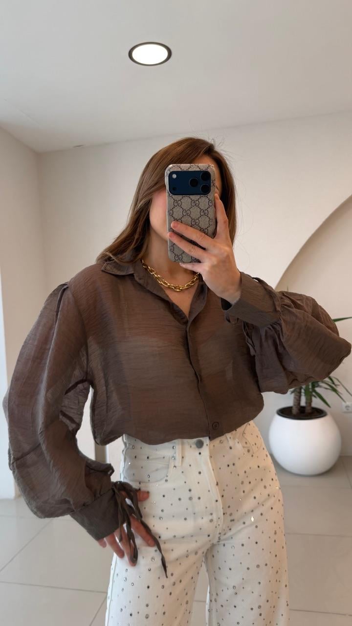 OVERSİZE TÜL GÖMLEK KAHVE