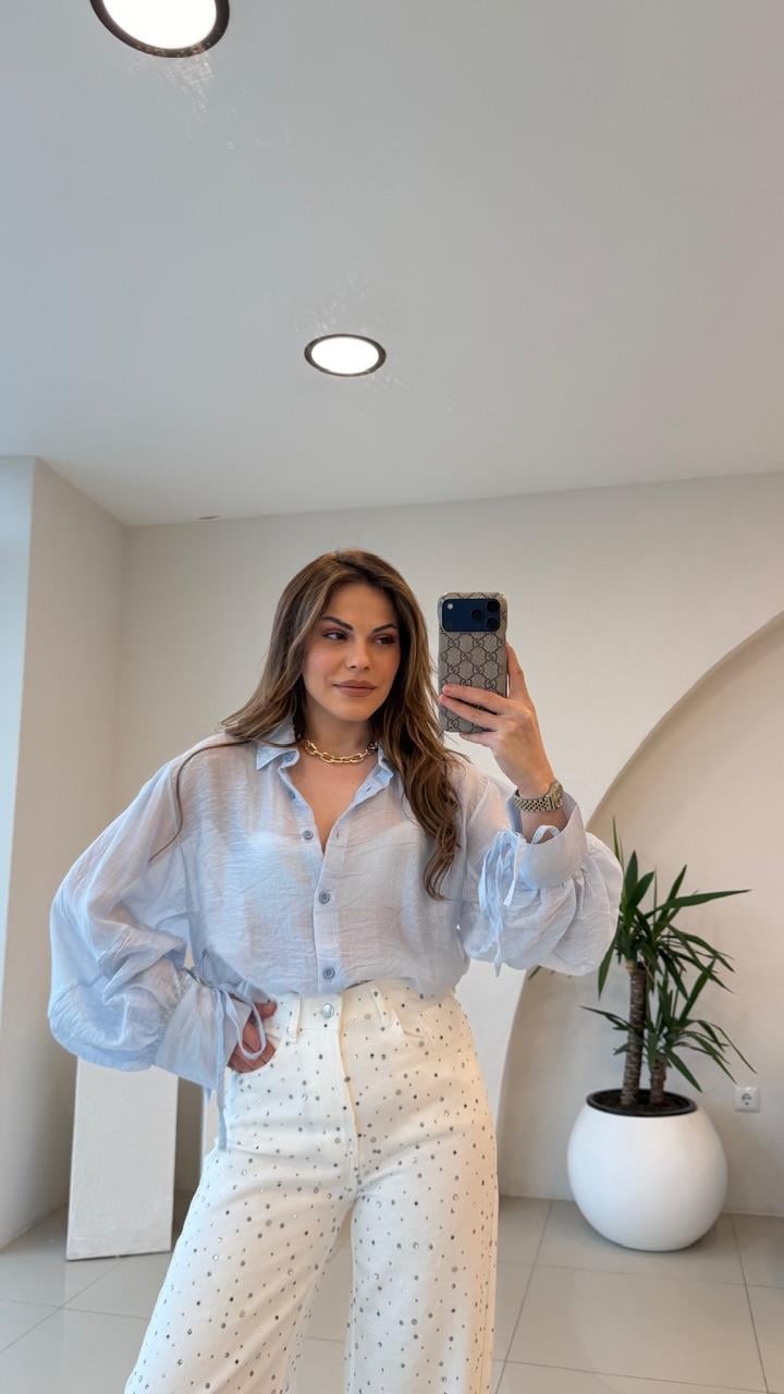 OVERSİZE TÜL GÖMLEK MAVİ