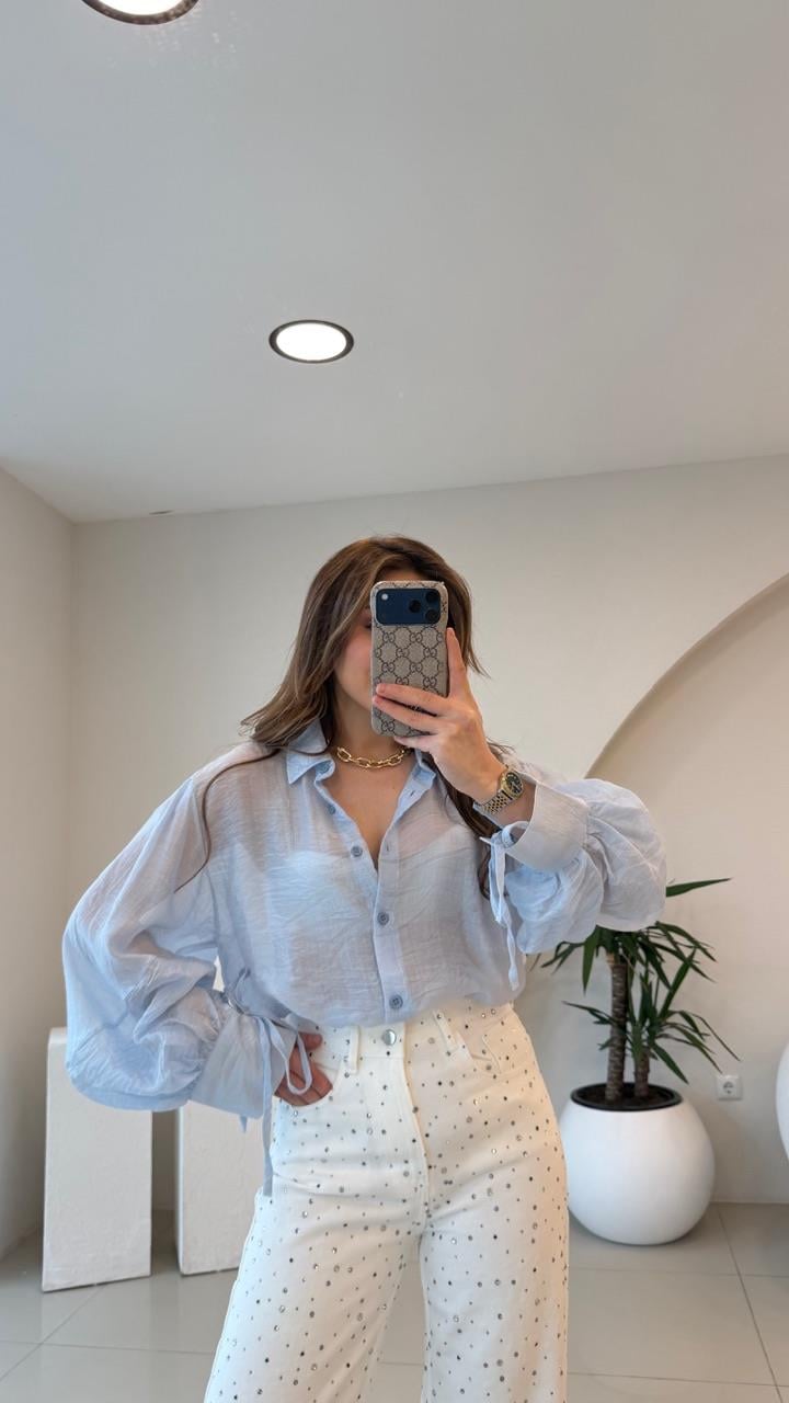 OVERSİZE TÜL GÖMLEK MAVİ