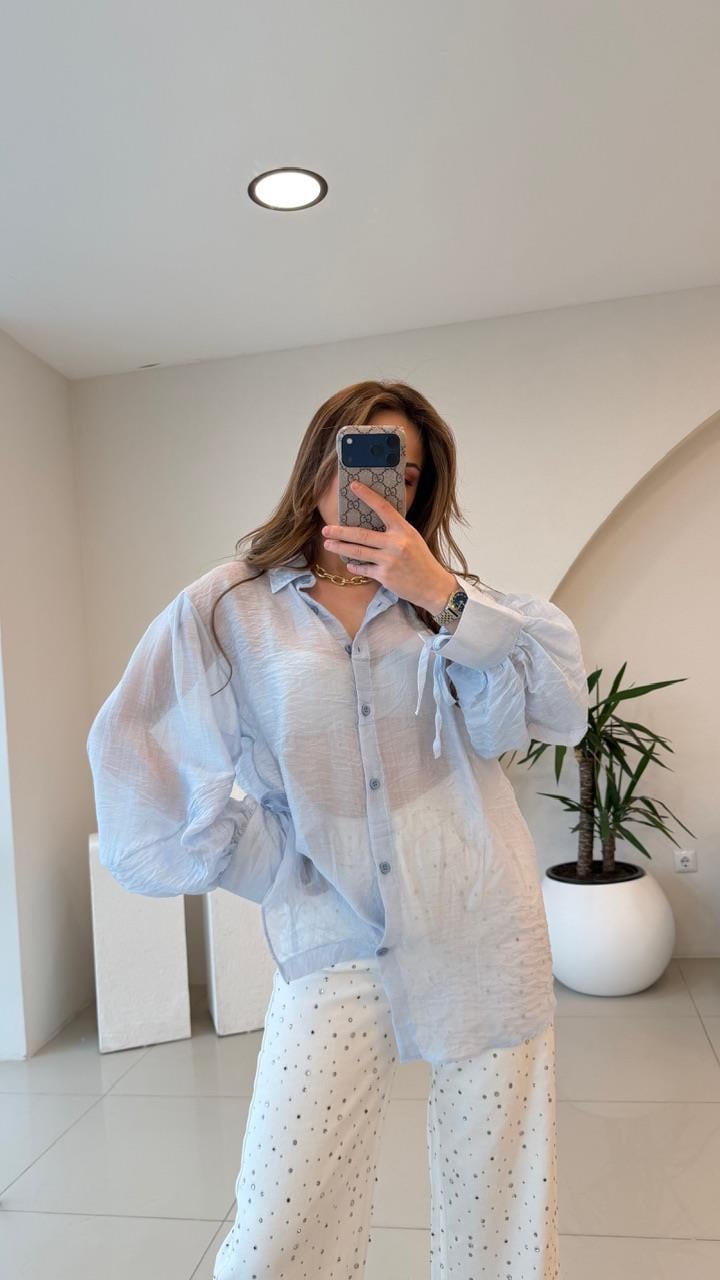 OVERSİZE TÜL GÖMLEK MAVİ